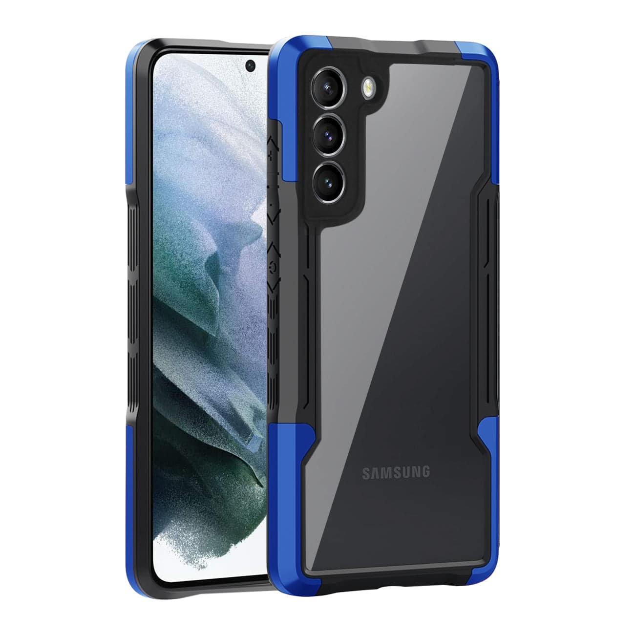 Front. Reiko - Shockproof Excellent Grip With Silky Feeling For Samsung Galaxy S21 Plus In Blue - Blue.