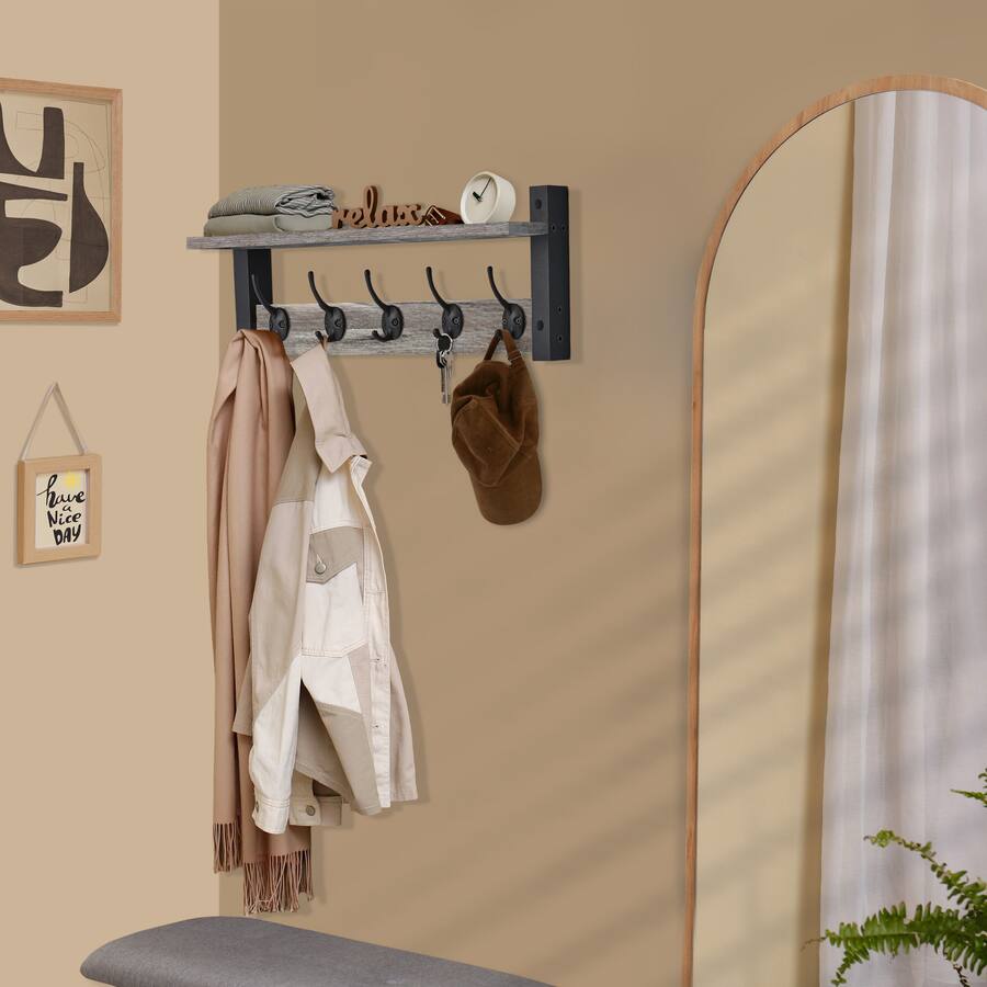 Sorbus Coat Hooks Wall Mount with Shelf, 24 Inch Coat Rack Wall Mount ...