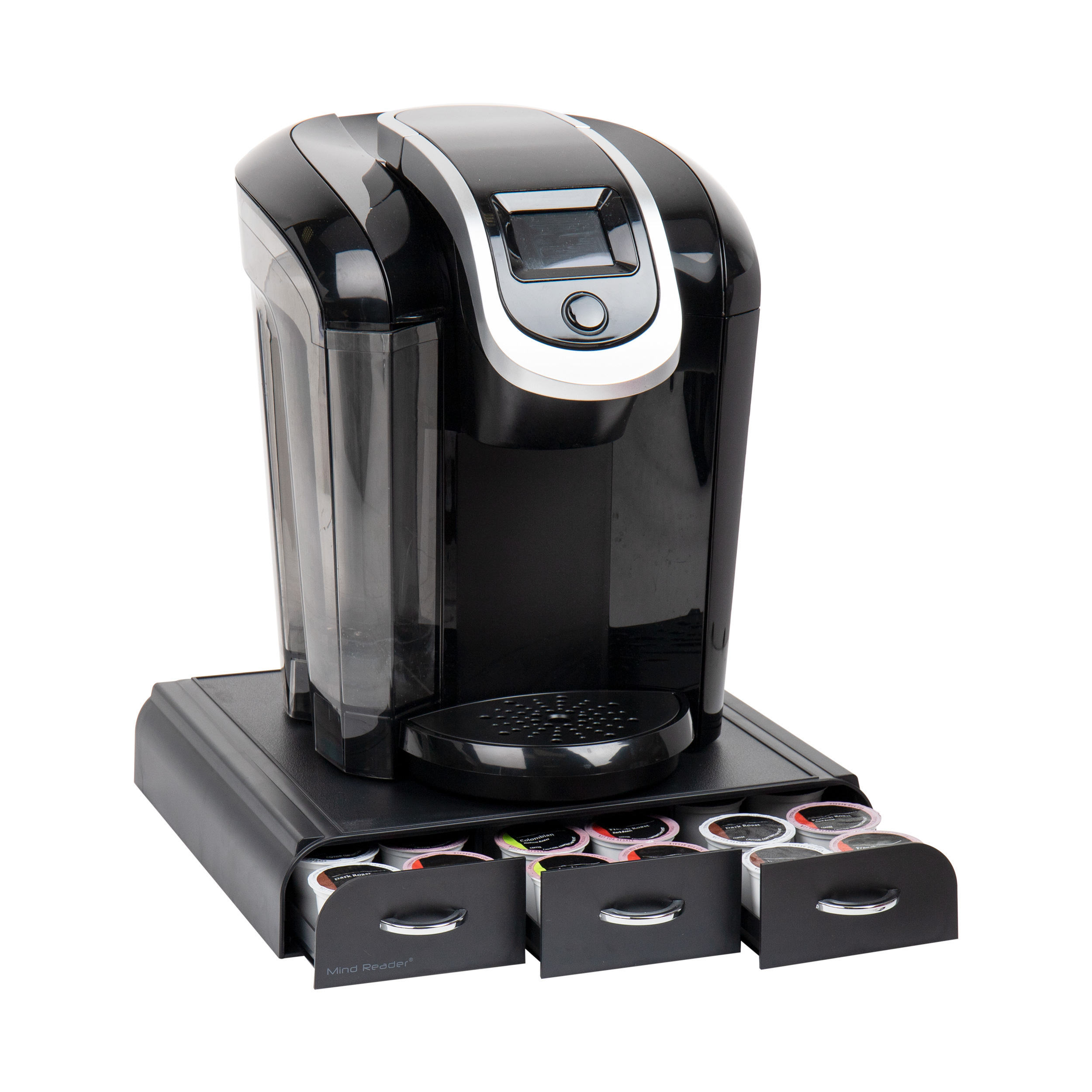 Angle View: Mind Reader - Single Serve Coffee Pod Organizer with 3 Drawers, 36 Pod Capacity, 13.5"L x 12.25"W x 2.5"H - Black