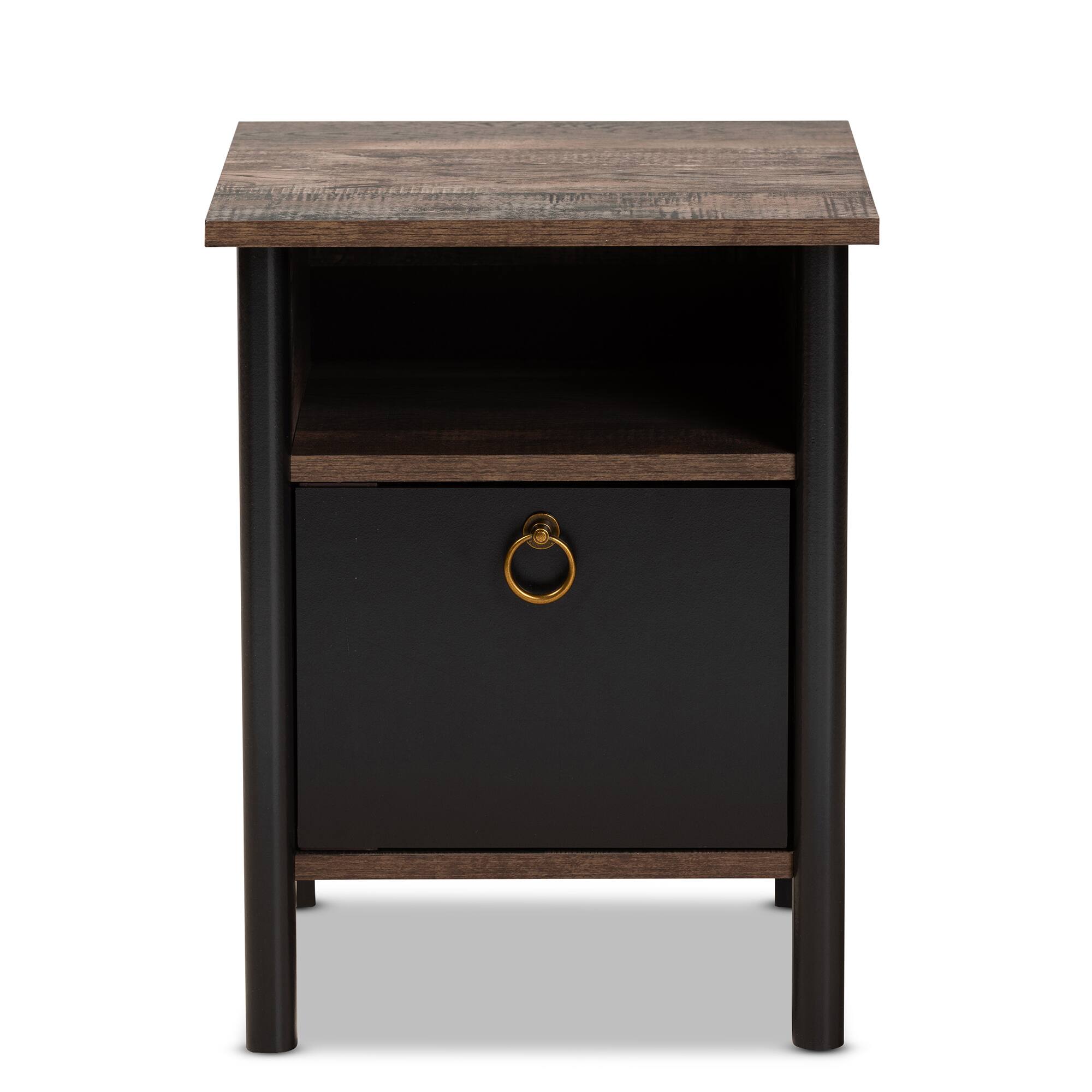 Left. Baxton Studio - Vaughan Modern and Contemporary Two-Tone Finished Wood Nightstand - Brown/Black.
