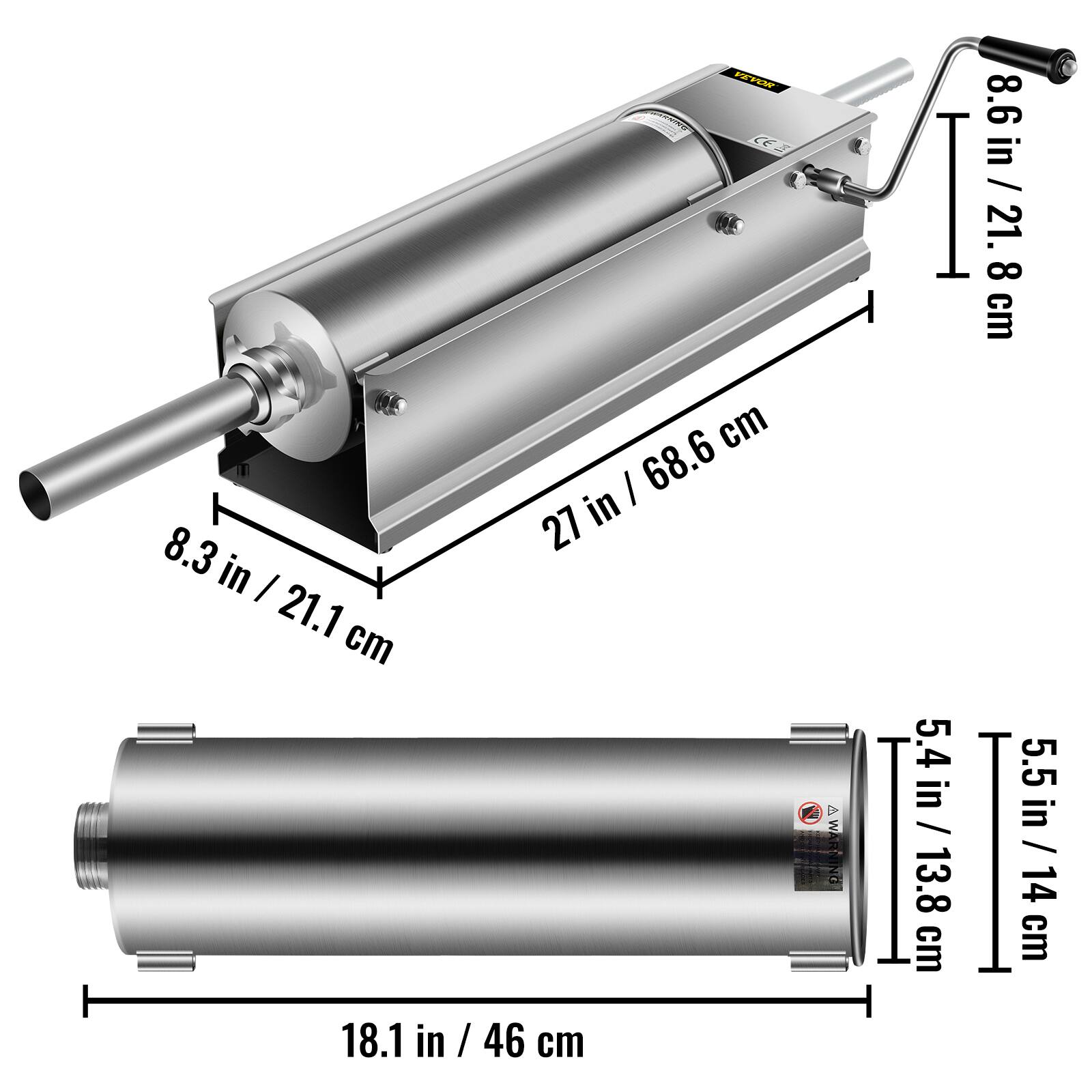 F19  
8.6 in / 21.8 cm  
8.3 in / 21.1 cm  
27 in / 68.6 cm  
18.1 in / 46 cm  
5.4 in / 13.8 cm  
5.5 in / 14 cm  
WARNING