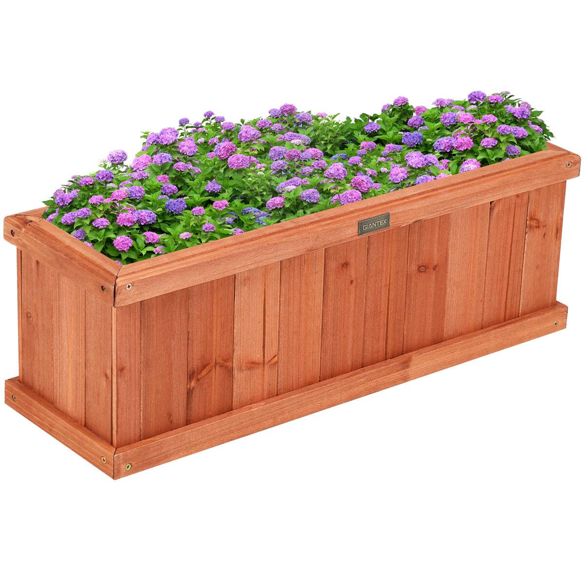 Costway - 28 Inch Wooden Flower Planter Box Garden Yard Decorative Window Box Rectangular - Natural