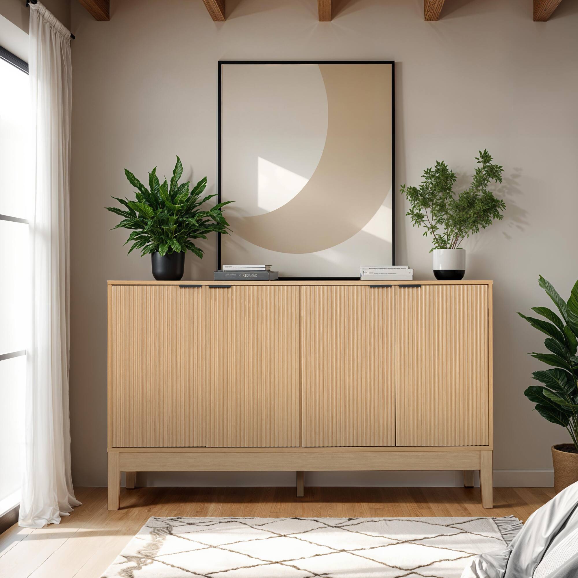 Alt View 7. Best Choice Products - Best Choice Products 4-Door Reeded Storage Cabinet w/ Soft-Close Doors, Multipurpose Accent Furniture - Natural - Natural.