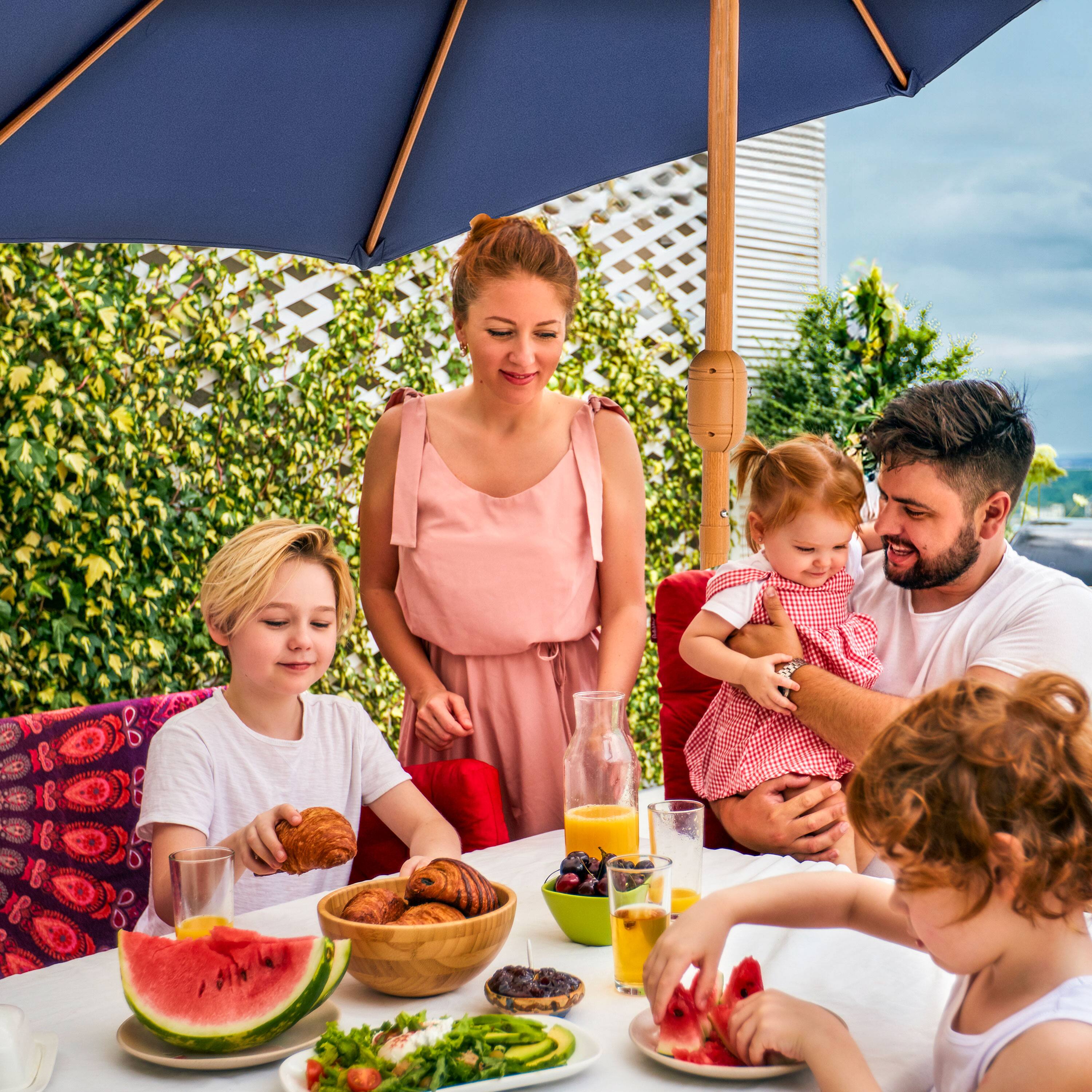 Alt View 10. Sunnydaze - 8.5 ft Patio Umbrella with Faux Woodgrain Finish - Navy Blue.