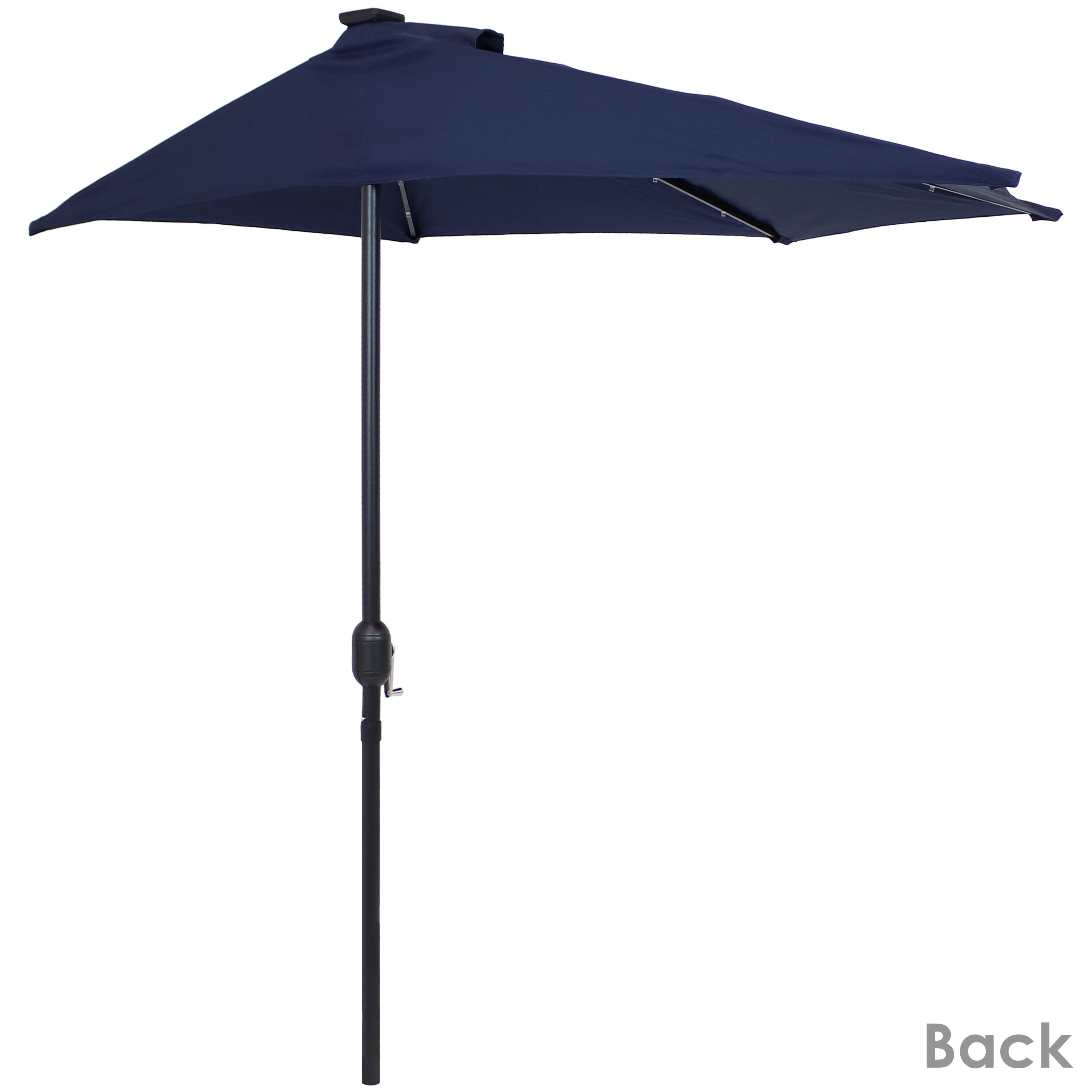 Alt View 10. Sunnydaze - 9 ft Solar Steel Half Patio Umbrella with Crank - Navy Blue.