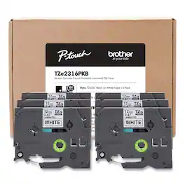 Brother - P-Touch TZE2316PKB 0.5 in. TZe Series Standard Adhesive Laminated Labeling Tape - Black on (6/Pack) - White