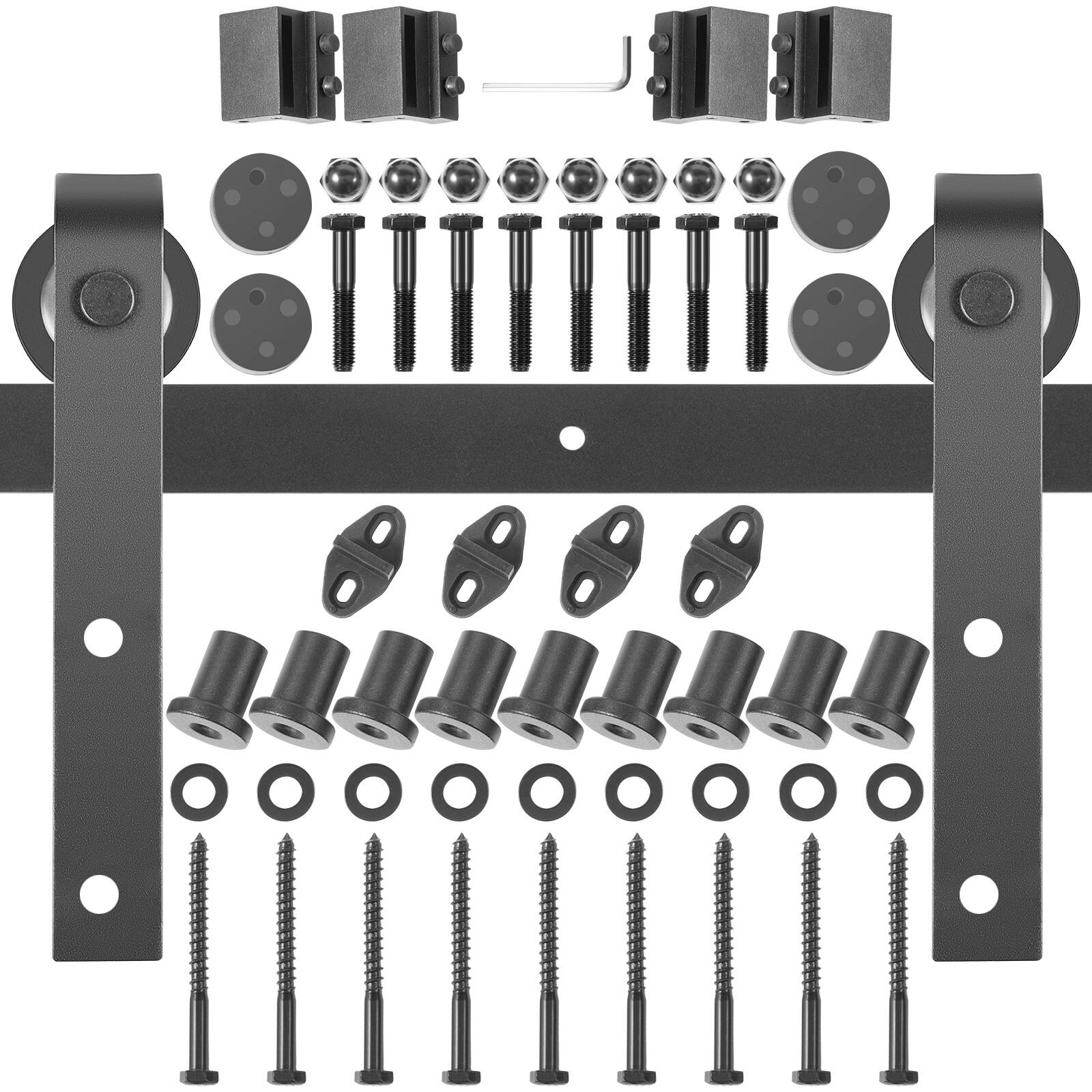 Front. VEVOR - Sliding Barn Door Hardware Kit, 12FT Barn Door Kit, 330LBS Load-Bearing Double Barn Door Hardware Kit, Carbon Steel - Black.