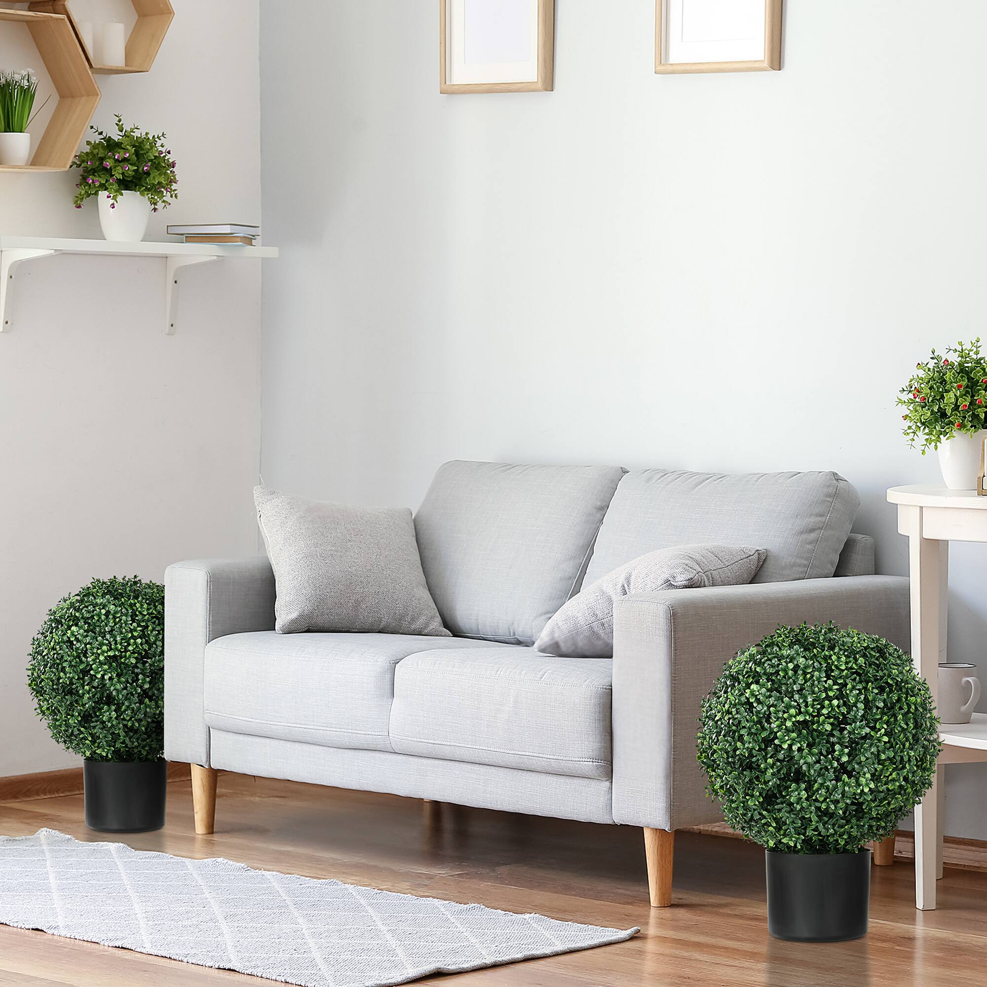 Alt View 3. Homcom - Set of 2 UV-Resistant Cedar Topiary Trees with Ground Stake, Indoor Outdoor Faux Shrubs - Green.