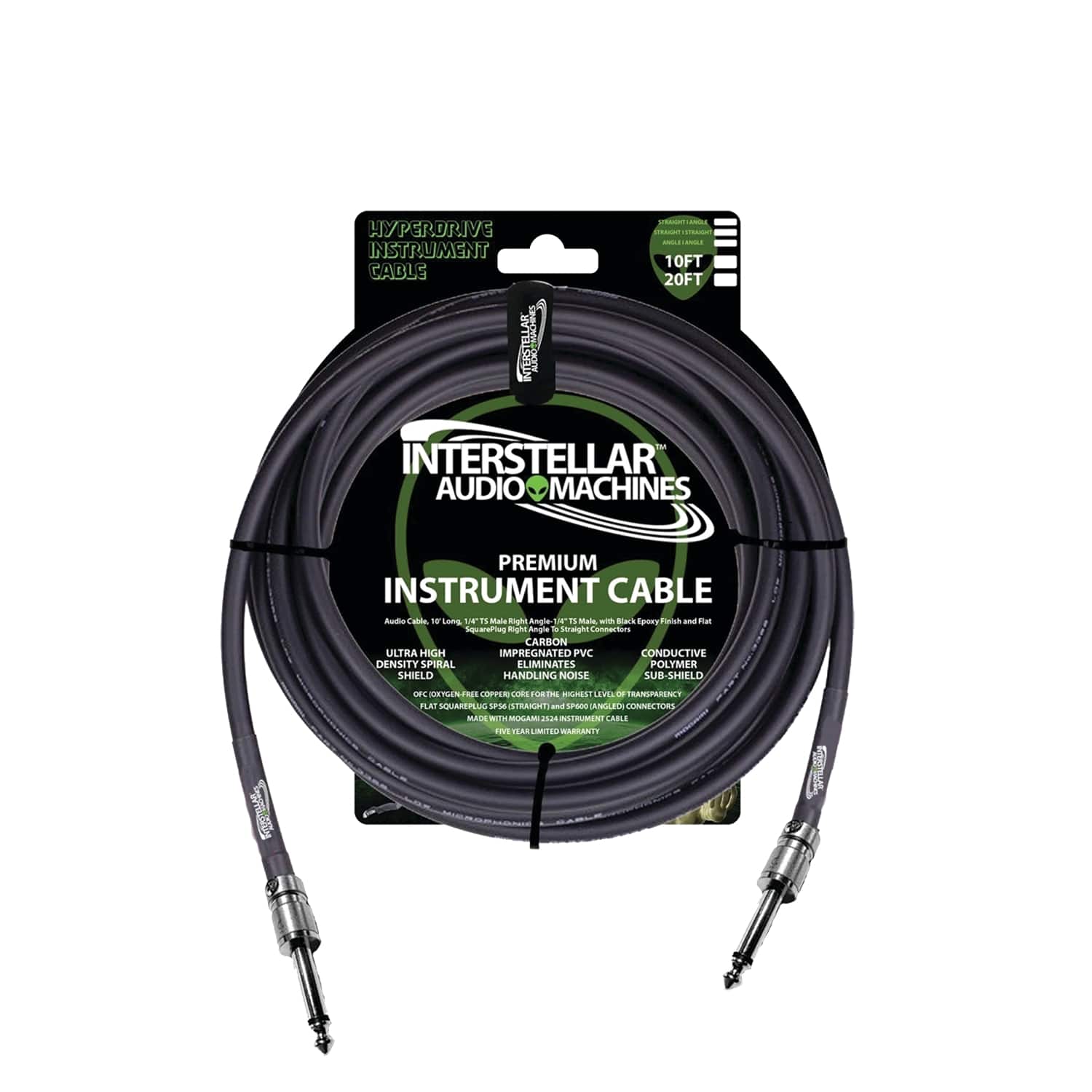Interstellar Audio Machines - Hyperdrive Premium Instrument Cables, Straight-Straight Connectors, 20-foot