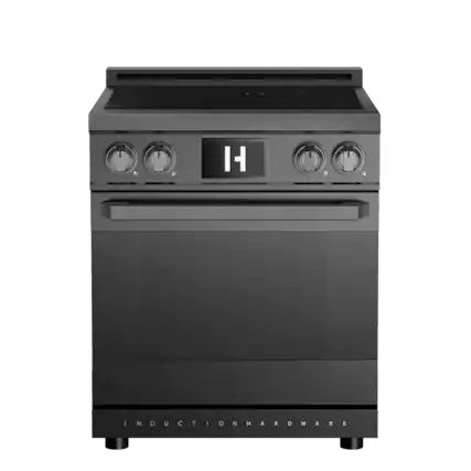 Front. Induction Hardware - Professional 30 Inch Induction Range with Convection Oven & Air Fry, 4 Burner Electric Stove, Pizza Stone - Black.