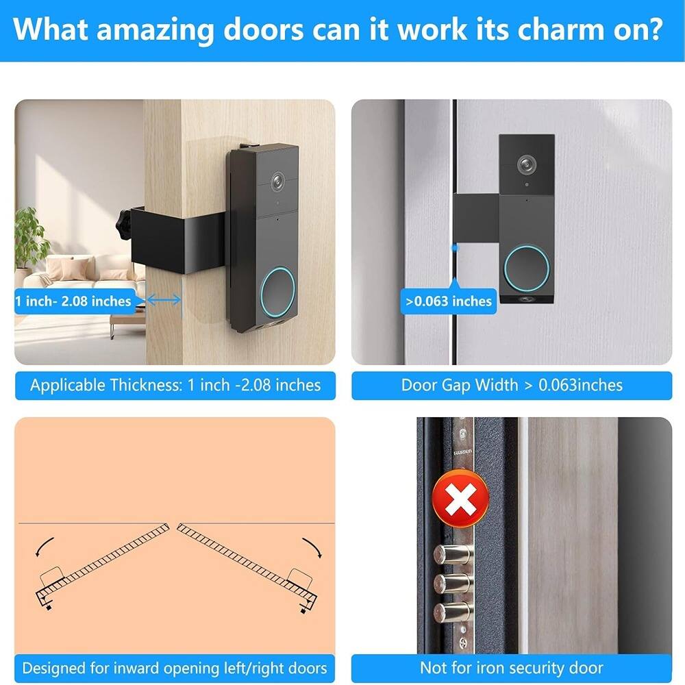 What amazing doors can it work its charm on?

- Applicable Thickness: 1 inch - 2.08 inches
- Door Gap Width > 0.063 inches
- Designed for inward opening left/right doors
- Not for iron security door