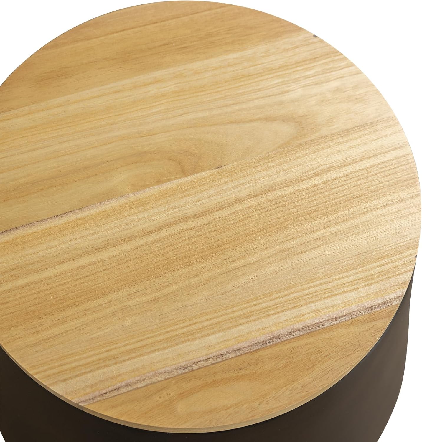 Alt View 4. LeisureMod - Orunel Storage Side Table, Fiberstone & Paulownia Wood Top Round Indoor/Outdoor Accent Table - Black.
