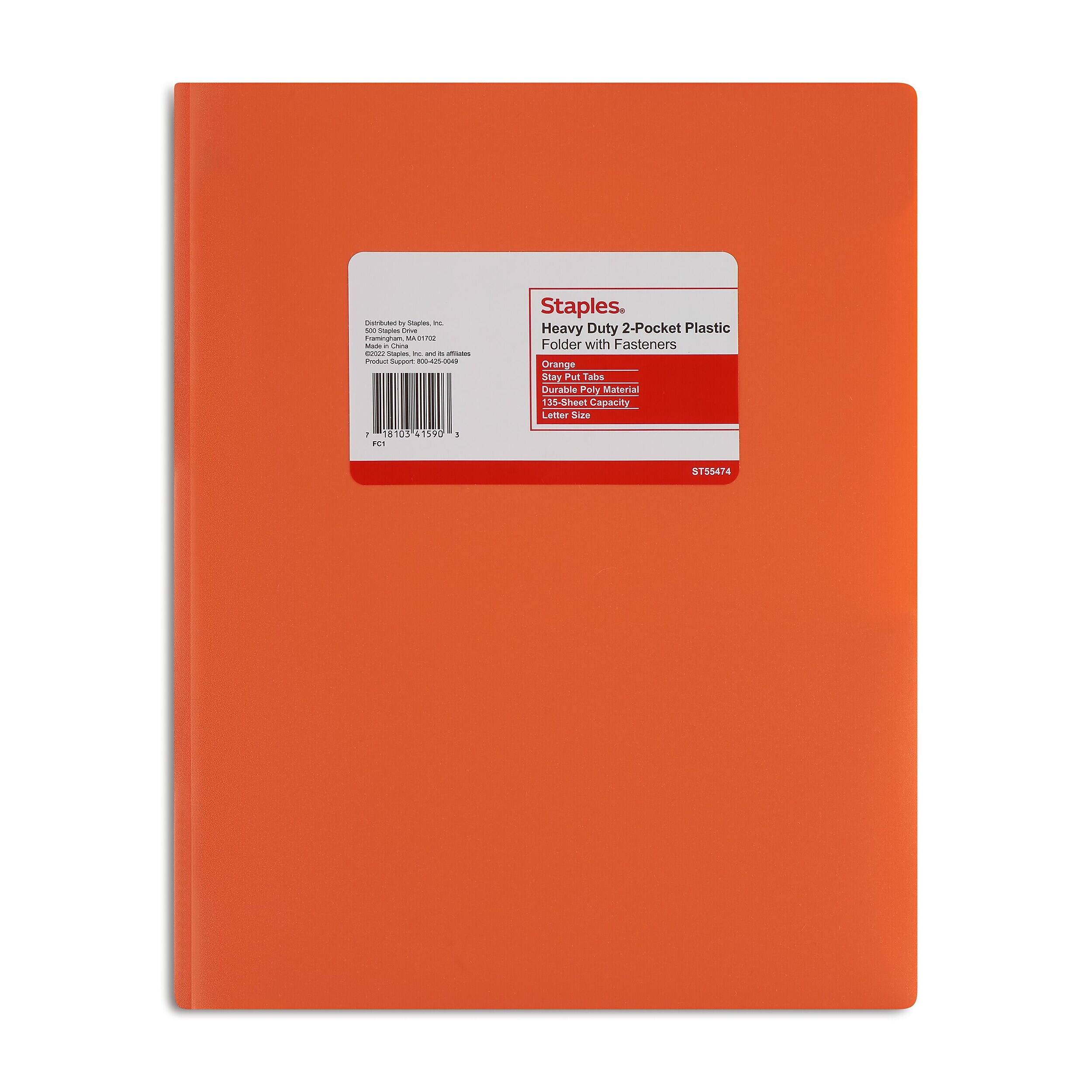 Staples 2‑Pocket Portfolio Folder with Fasteners, Letter Size, Durable ...
