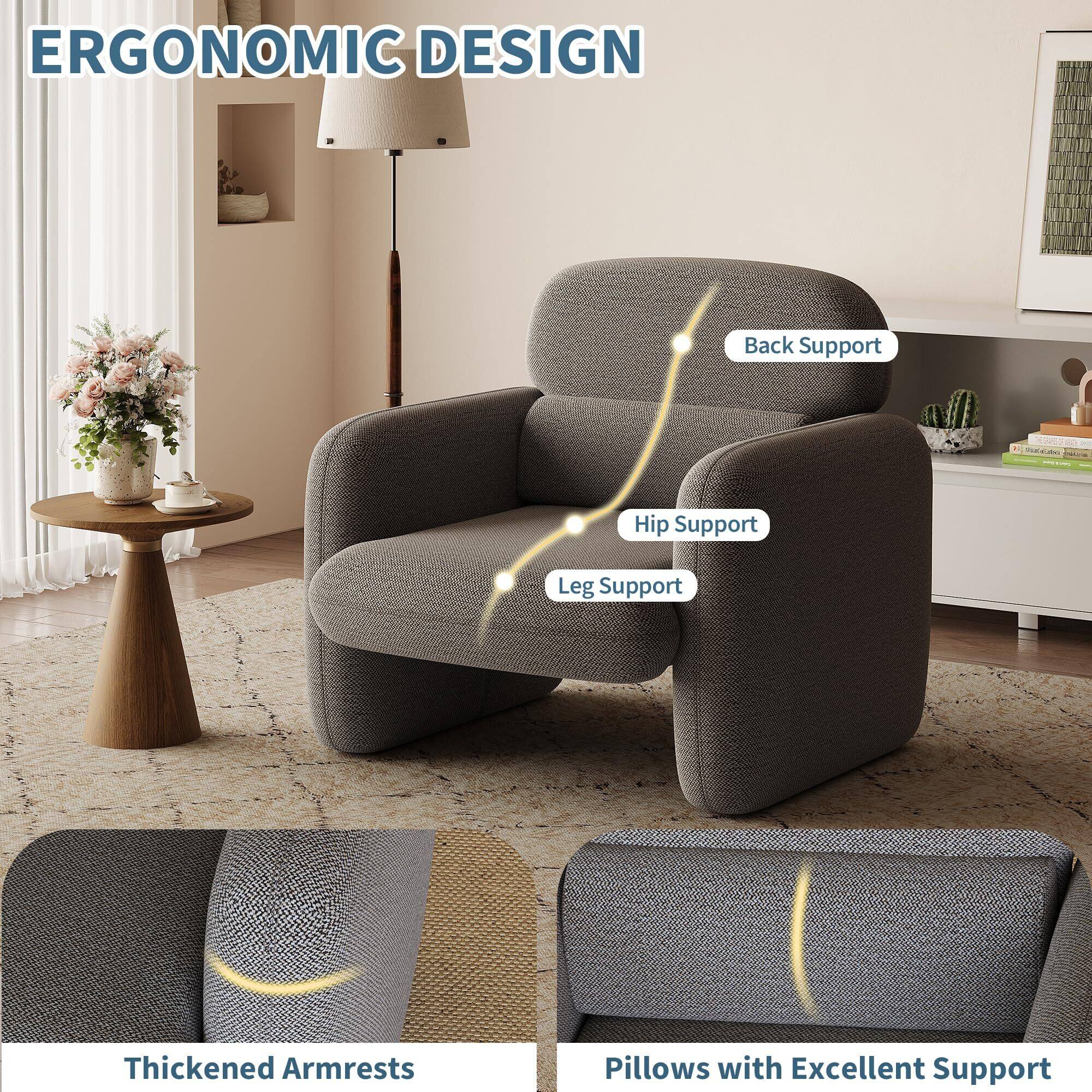 ERGONOMIC DESIGN

- Back Support
- Hip Support
- Leg Support
- Thickened Armrests
- Pillows with Excellent Support