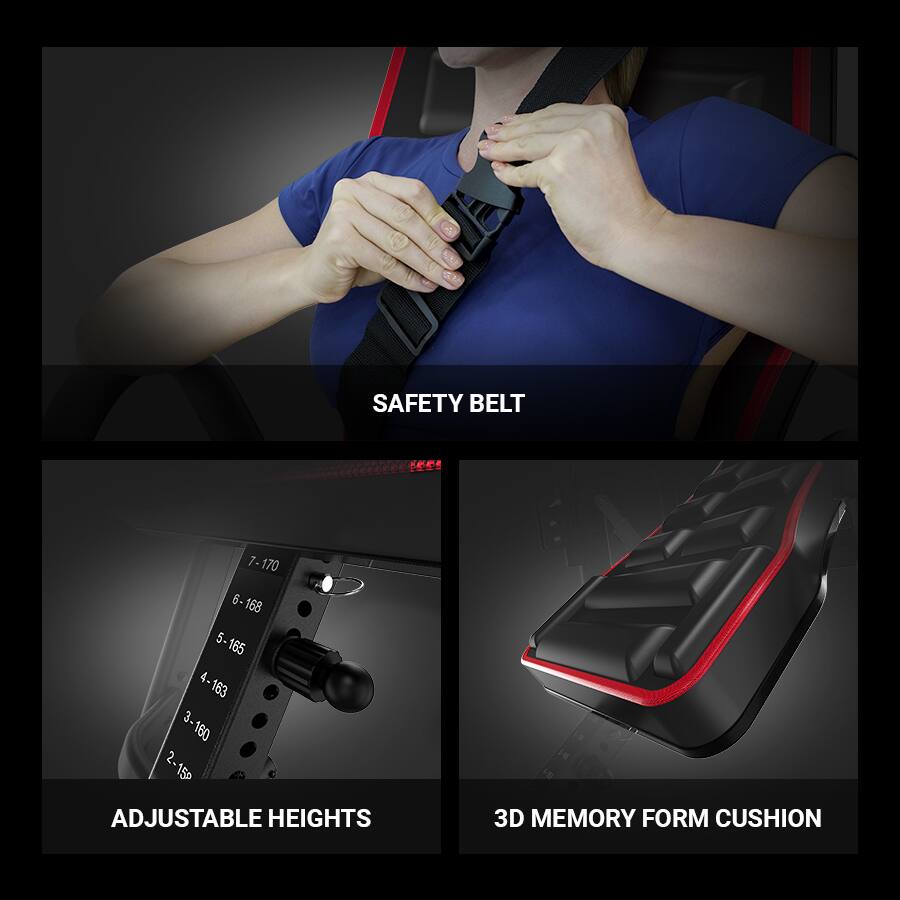 SAFETY BELT

ADJUSTABLE HEIGHTS

3D MEMORY FORM CUSHION