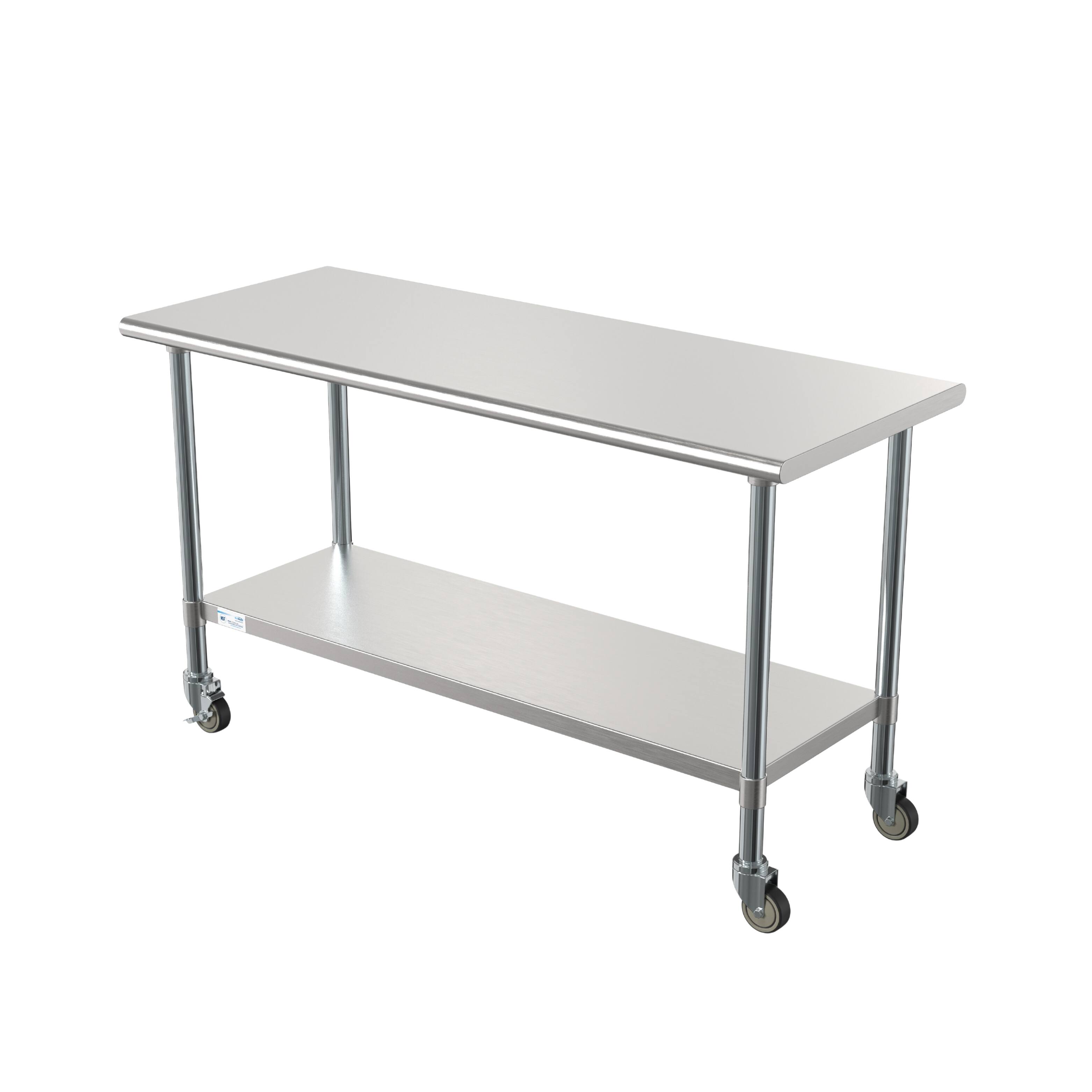 Angle. Koolmore - 24" x 60" 18-Gauge 304 Stainless Steel Commercial Work Table with Casters, CT2460-18C. - Silver.