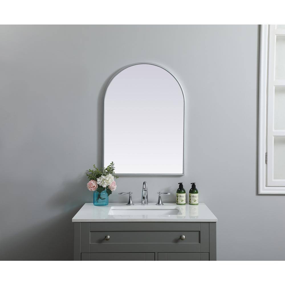 Front. Elegant Decor - Metal Frame Arch Mirror 22x30 Inch in Silver - Silver.