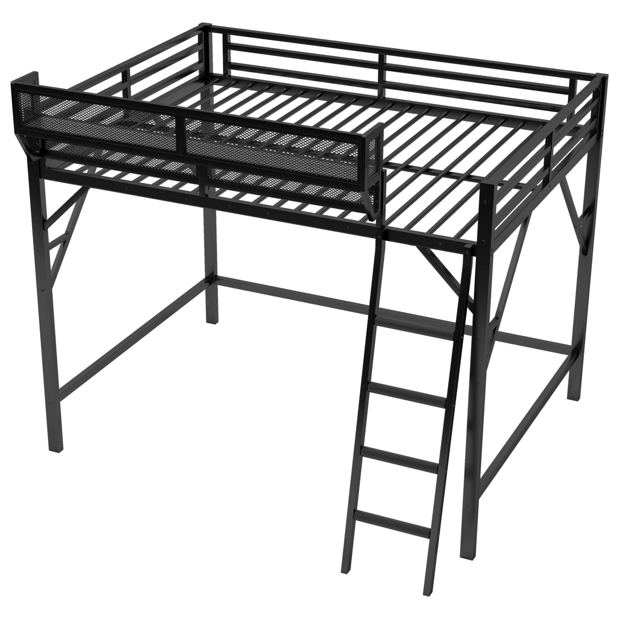 Alt View 10. GOODSILO - Queen Size Metal Loft Bed with Storage Shelves and Ladder for Kids and Teens - Black.