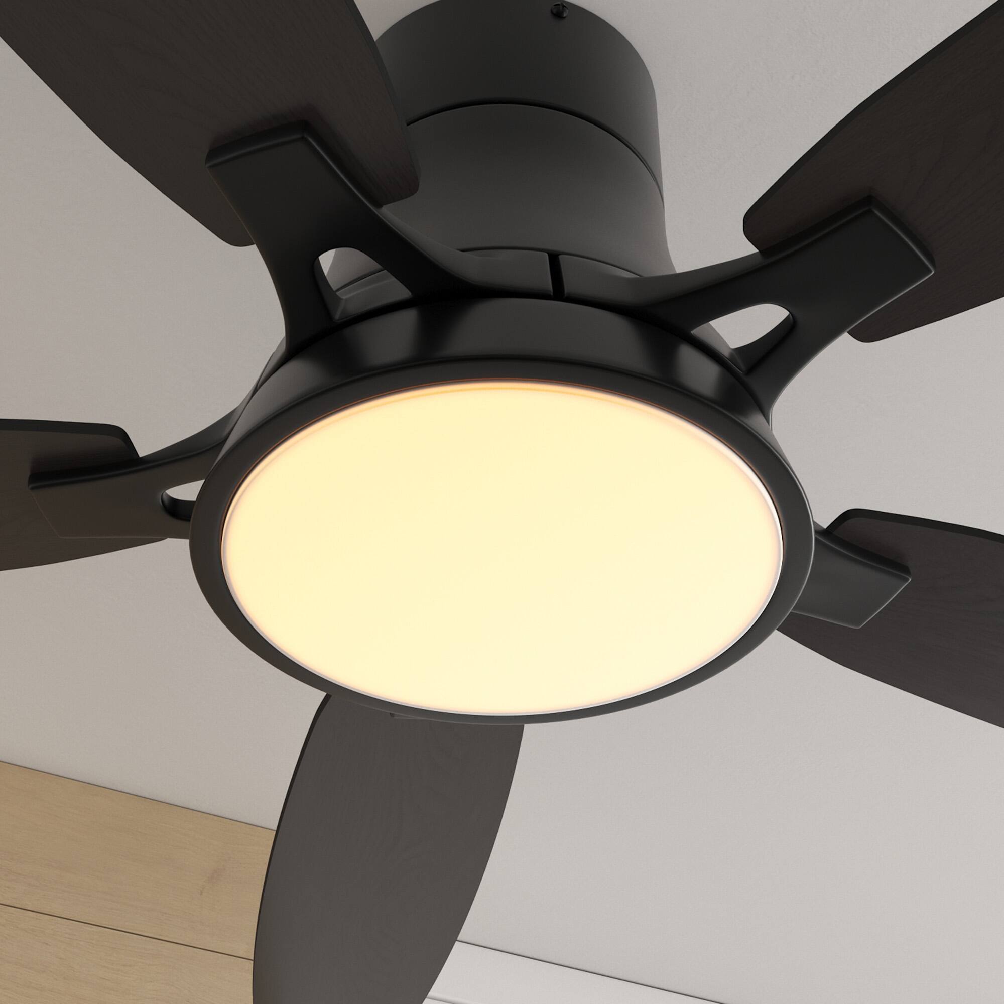 Alt View 5. Siljoy - 52 Inch Black Low Profile Flush Mount Ceiling Fan with Ligh and Remote Reversible Dimmable for Bedroom Living Room - Black.