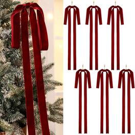 Acteck - Long Velvet Bows Ornaments for Christmas Tree, Wreath, Garland, Swag, Staircase, Fireplace, Door - Red