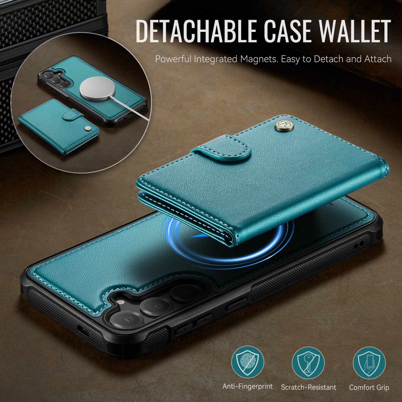 9 DETACHABLE CASE WALLET  
Powerful Integrated Magnets. Easy to Detach and Attach  
1 Anti-Fingerprint Scratch-Resistant Comfort Grip