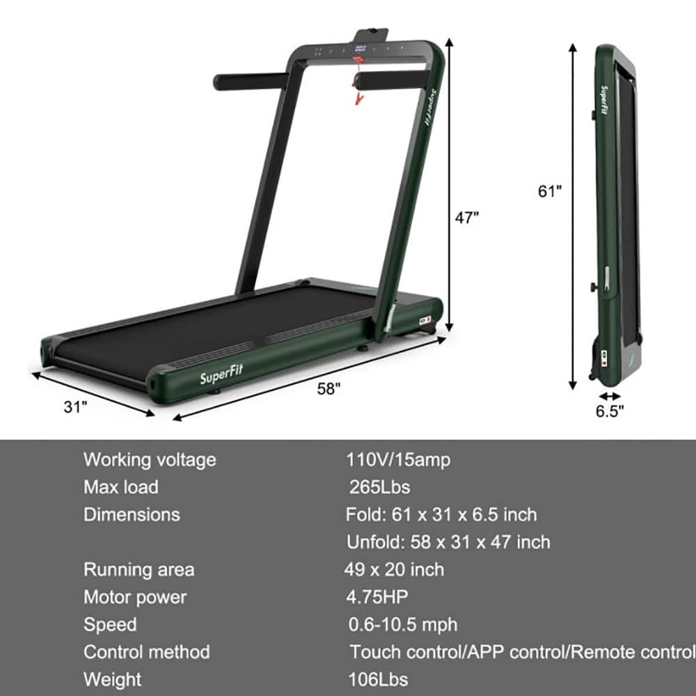 Kadyn - Treadmill, Electric Treadmill, Walking Jogging Machine,4.75HP 2 In 1 Folding Treadmill with Remote APP Control - Green