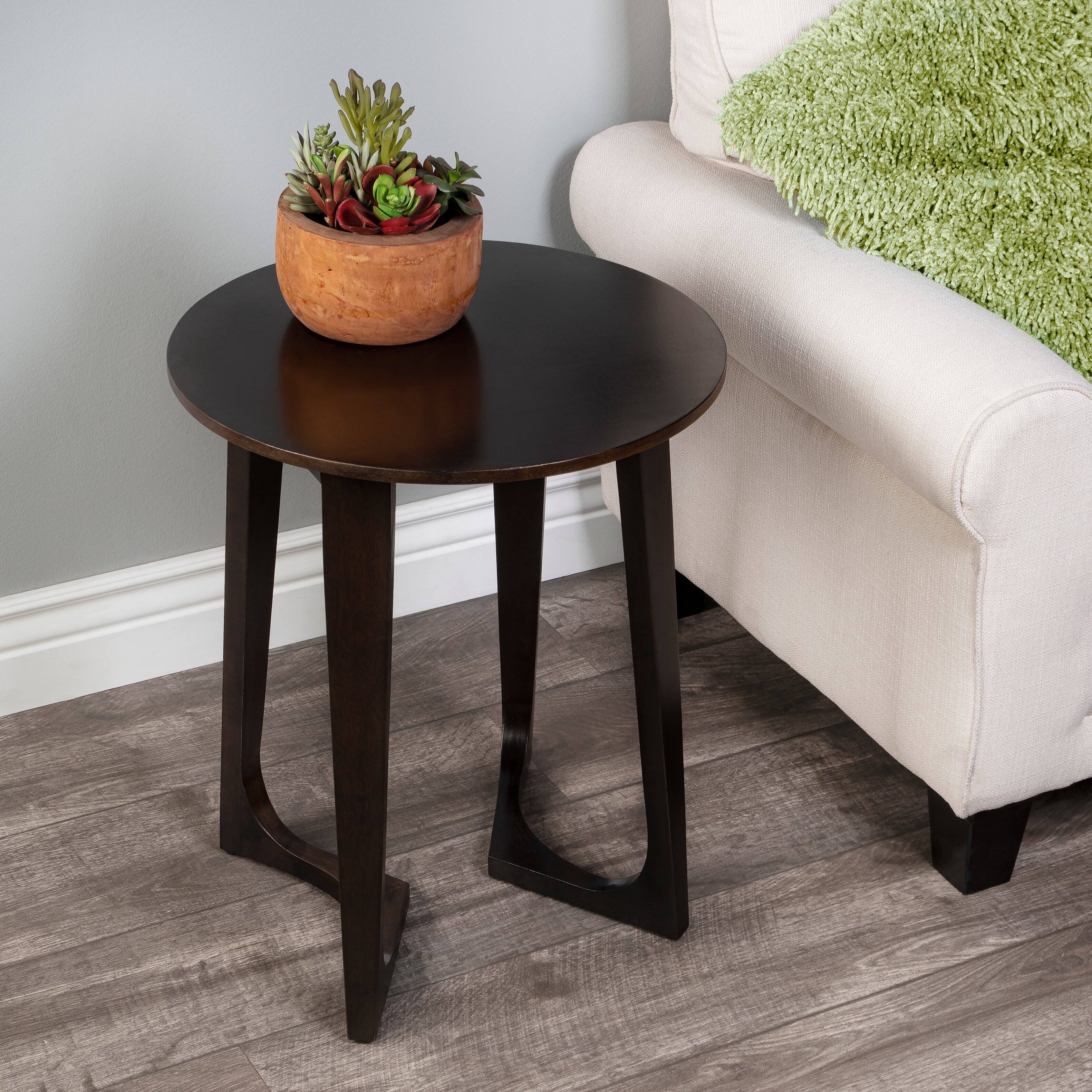Alt View 5. Butler Specialty - Devin 19.5 in. W Round Solid Wood Mid Century Side Table with 2 Sled Legs - Dark Brown.