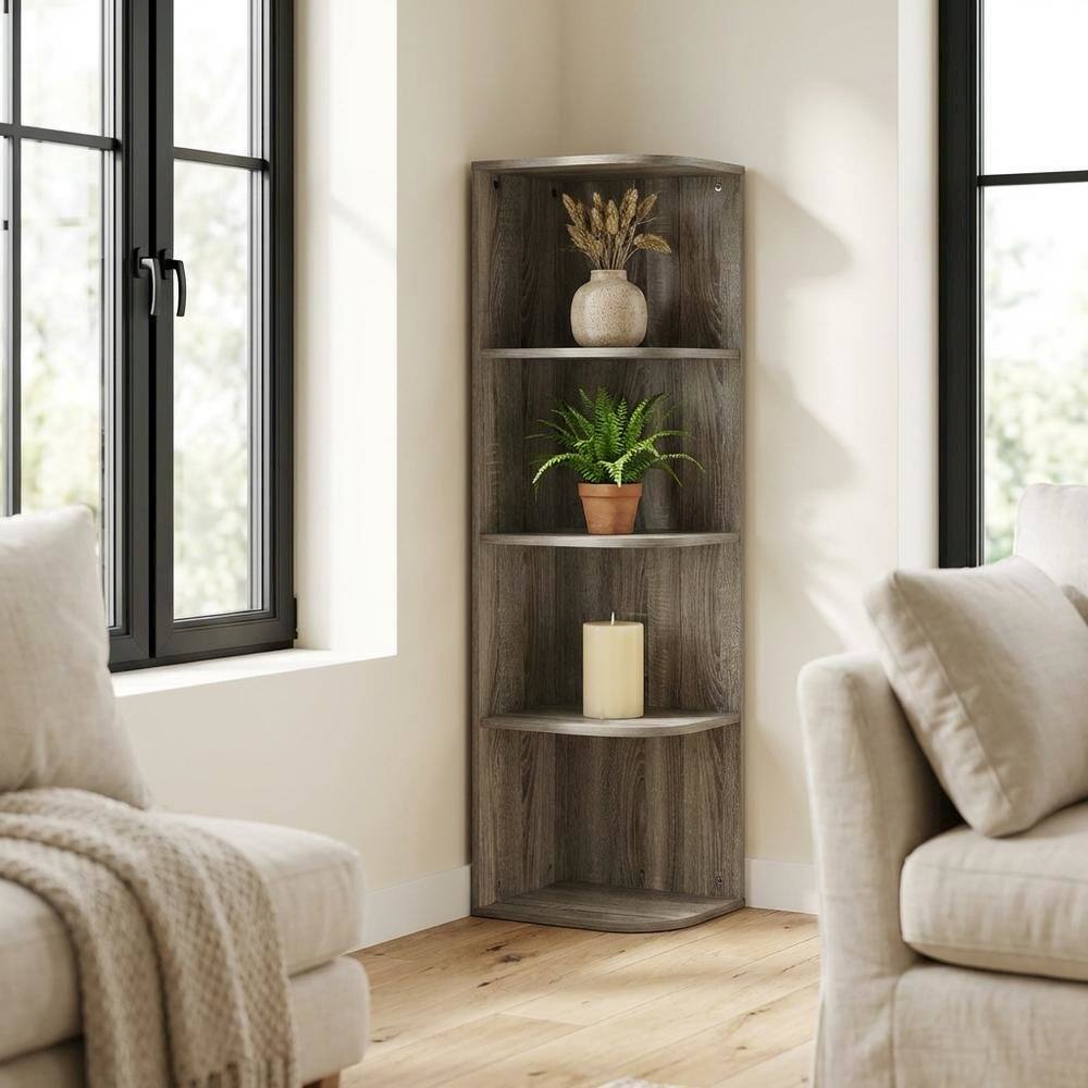 Left. FurniFact - Corner Storage Bookcase with French Oak Finish for Living Spaces - French Oak.