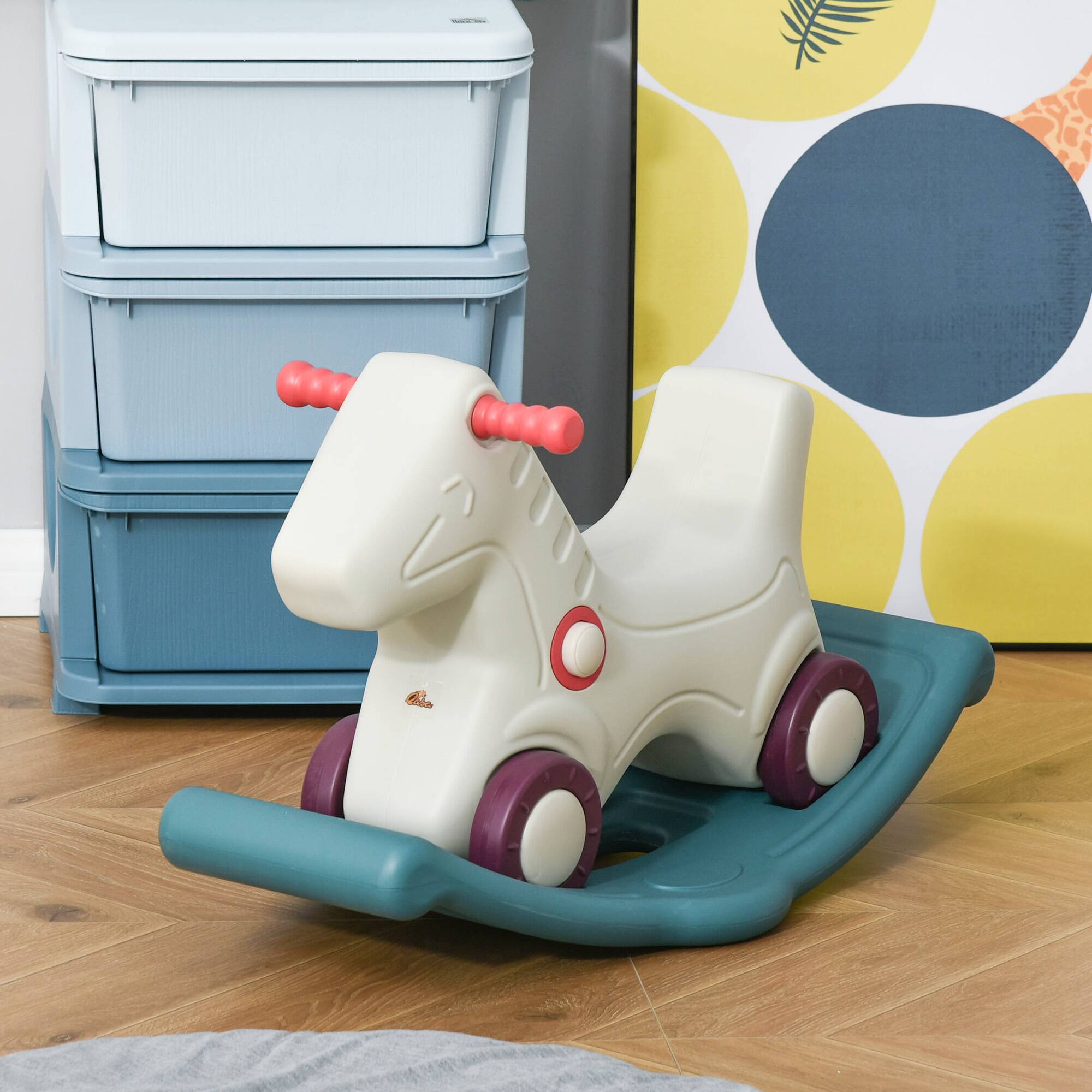 Alt View 4. Qaba - Kids 2 in 1 Rocking Horse & Sliding Car for Indoor & Outdoor Use w/ Detachable Base, Wheels, Smooth Materials.