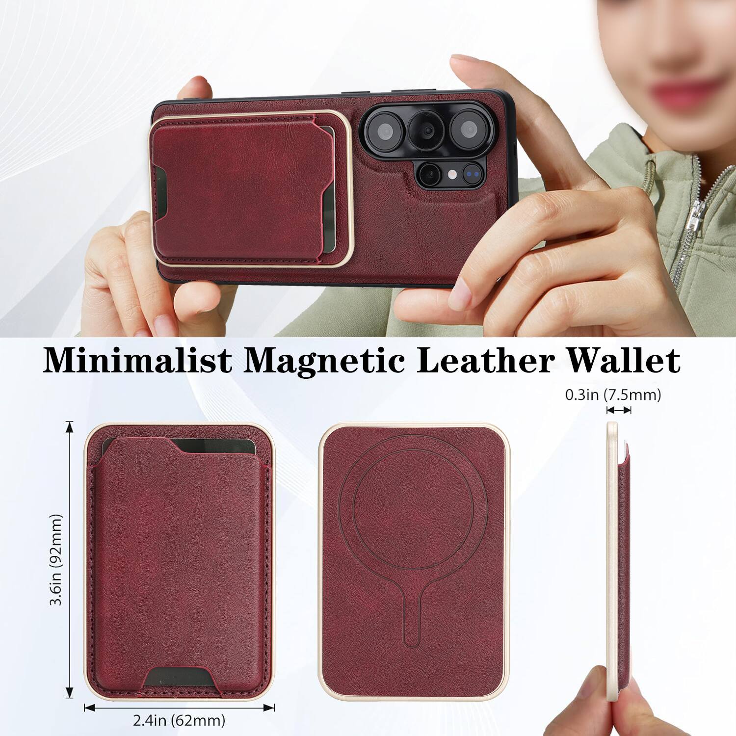 Minimalist Magnetic Leather Wallet  
0.3in (7.5mm)  
Y (92mm)  
3.6in  
2.4in (62mm)
