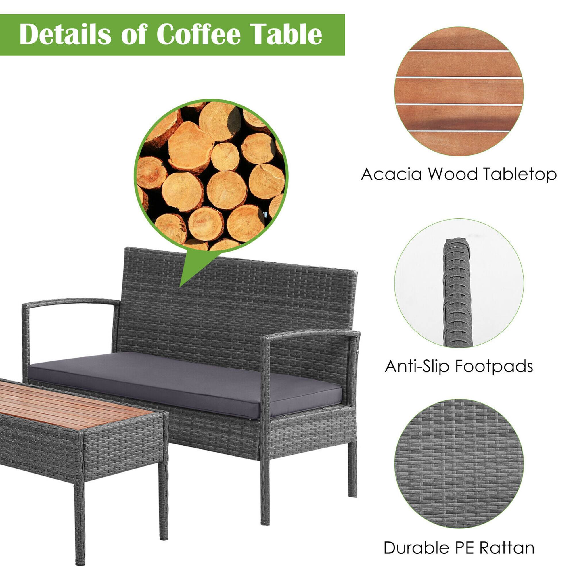 Details of Coffee Table
Acacia Wood Tabletop
Anti-Slip Footpads
Durable PE Rattan