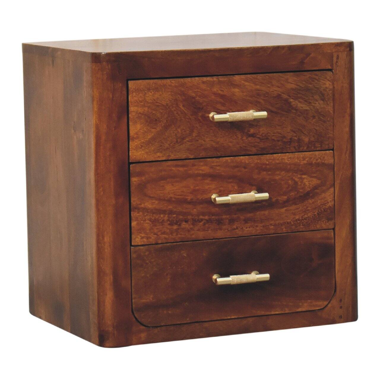 Left. Artisan Furniture - Artisan Furniture Solid Wood Luca Nightstand, 3 Drawers, Brown - Brown.