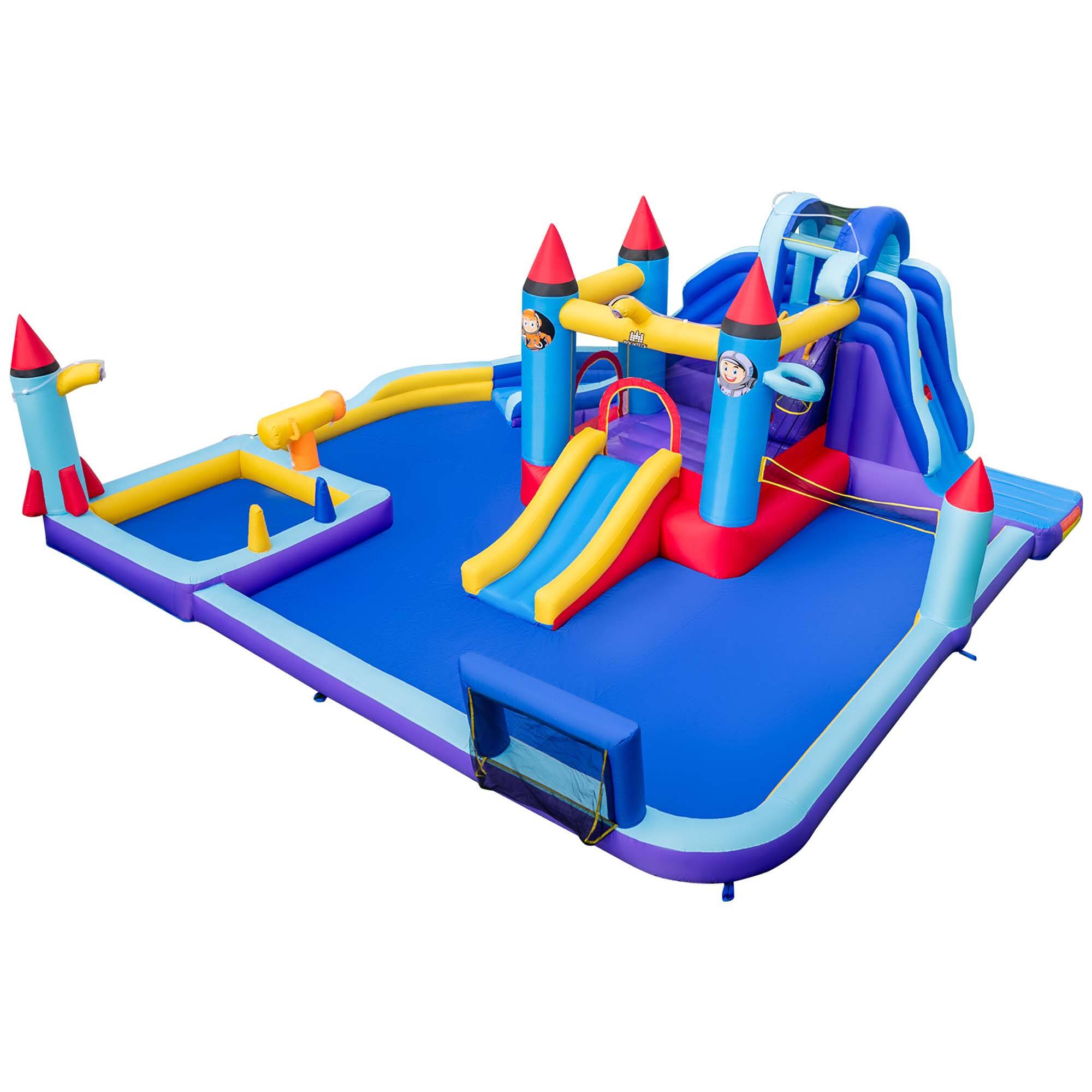 Alt View 8. Costway - Costway Rocket Theme Inflatable Water Slide Park with 2 Slides Splash Pool & 950W Blower - Multicolor.