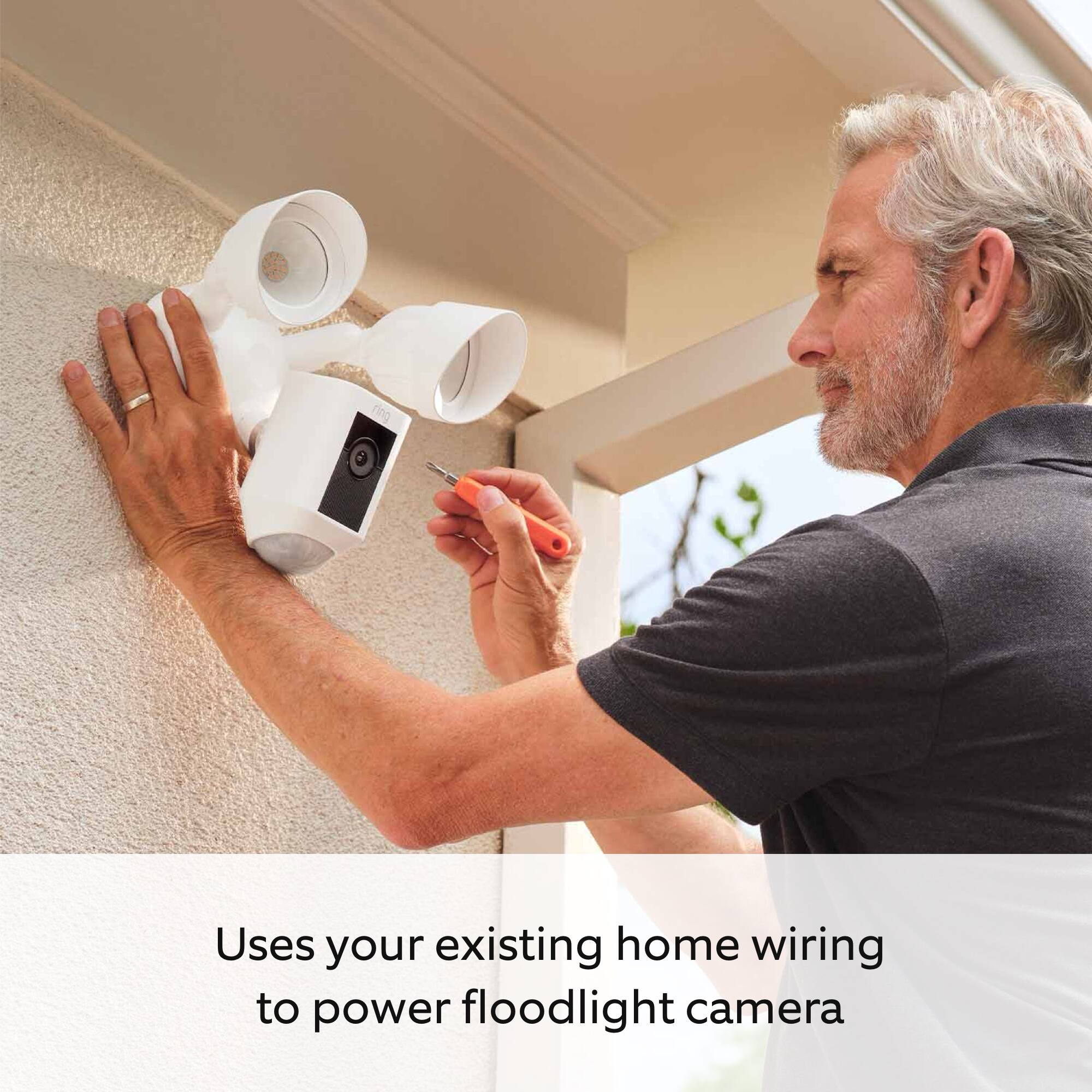 Uses your existing home wiring to power floodlight camera