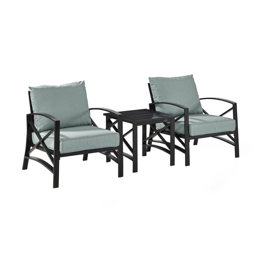 Back. Crosley Furniture - Kaplan 3Pc Outdoor Chair Set - Side Table & 2 Chairs - Mist.