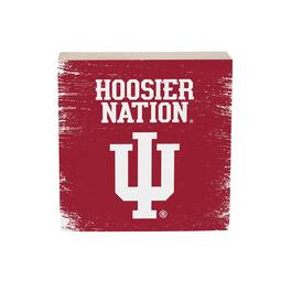Evergreen Enterprises - Indiana Hoosiers 6" Square Fan Chant Wood Block Shelf Sign - Multicolor