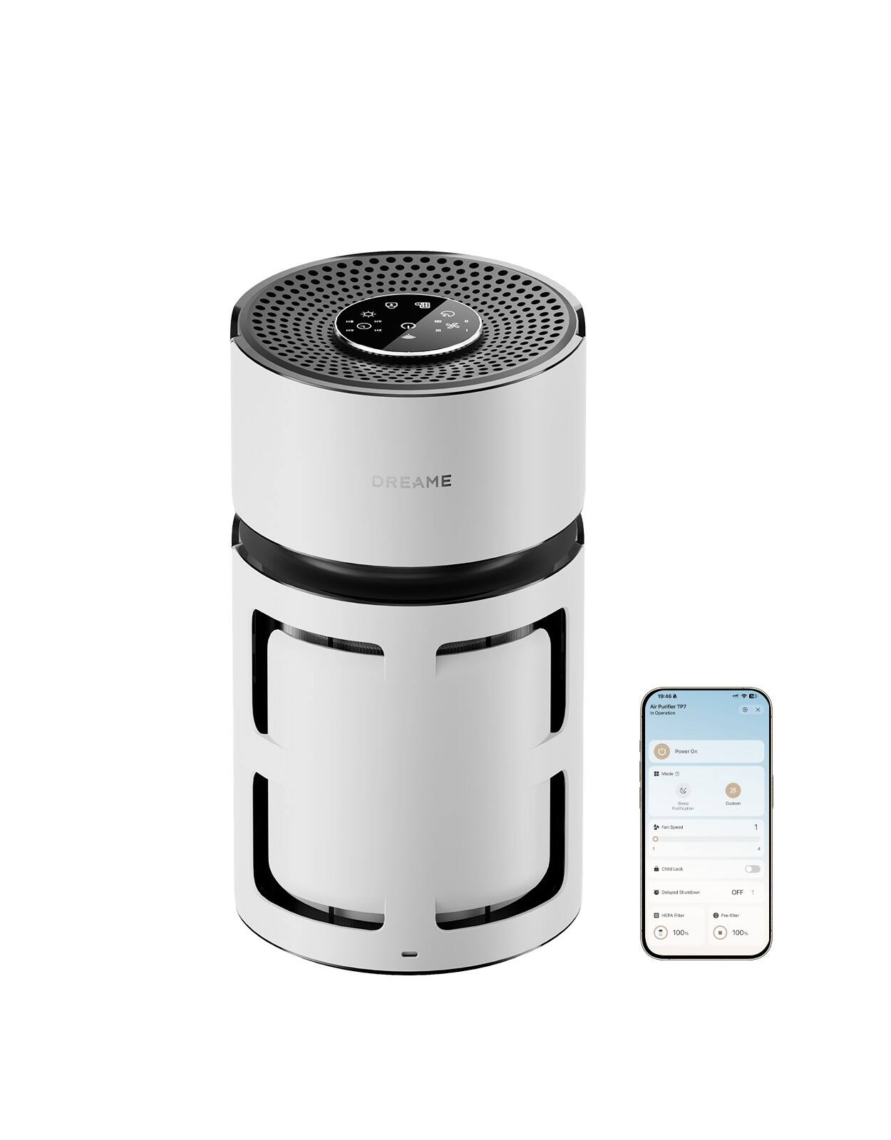 Dreame - Desktop Air Purifier TP7, H13 HEPA Filter, 3-Layer Purification, with timed shutoff, sleep mode, Compact Design