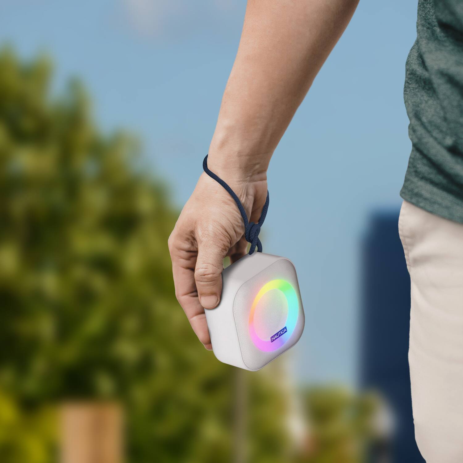 Angle. Nautica - Nautica SP400 True Wireless Outdoor Speaker, IPX5 Waterproof Bluetooth Speaker with 2-Hour Quick Charge & 45-Day Standby - White.