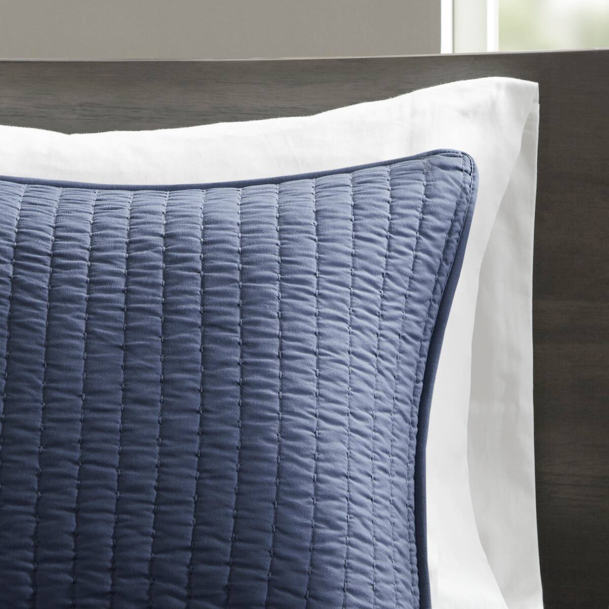 Left. TinyHomie - 3 Piece Quilt Set Navy Full/Queen - Navy.