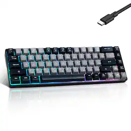 Stylel Star - Wired Portable 60% Mechanical Feeling Gaming Rgb Led Backlit Compact 68 Keys Mini Office For Windows Laptop Pc Gamer - grey and black