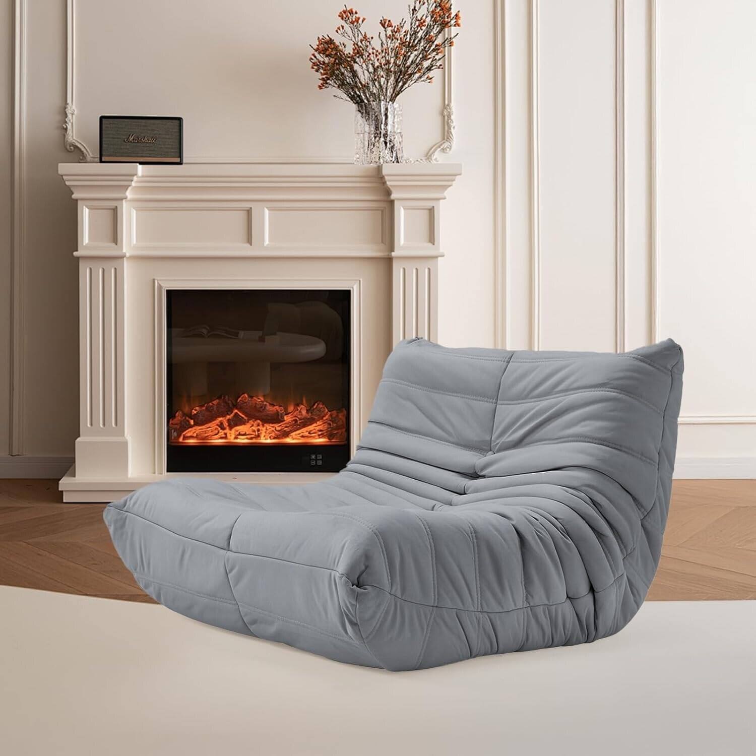 Alt View 4. U-HOMY - Memory Foam Bean Bag Chair, Portable Faux Leather Lounger Ottoman for Bedroom, Dorm - Grey.