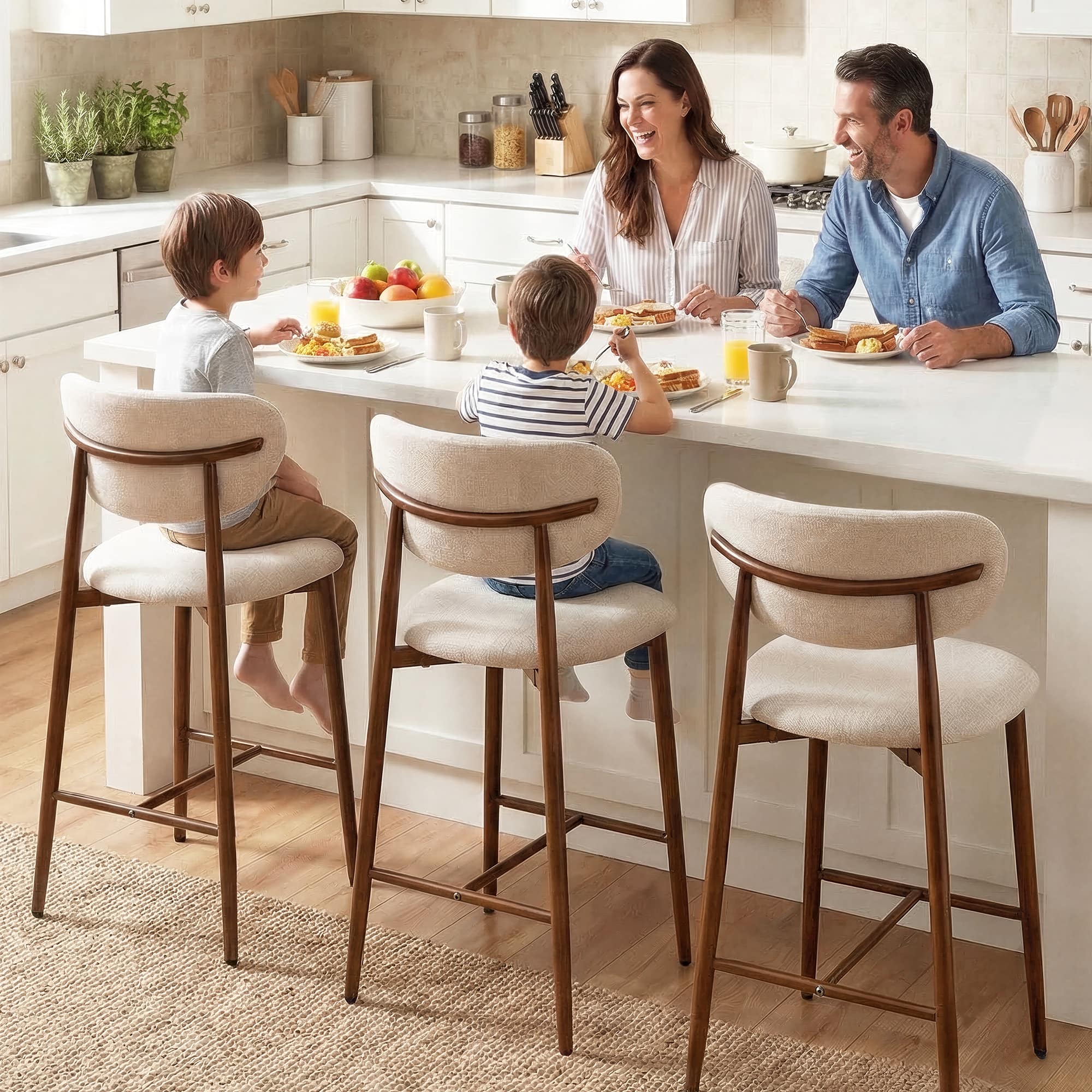 KERDOM - [Set of 2] 26“ Counter Height Bar Stools with Back, Upholstered High Dinner Chair for Kitchen Island, Restaurant - Linen