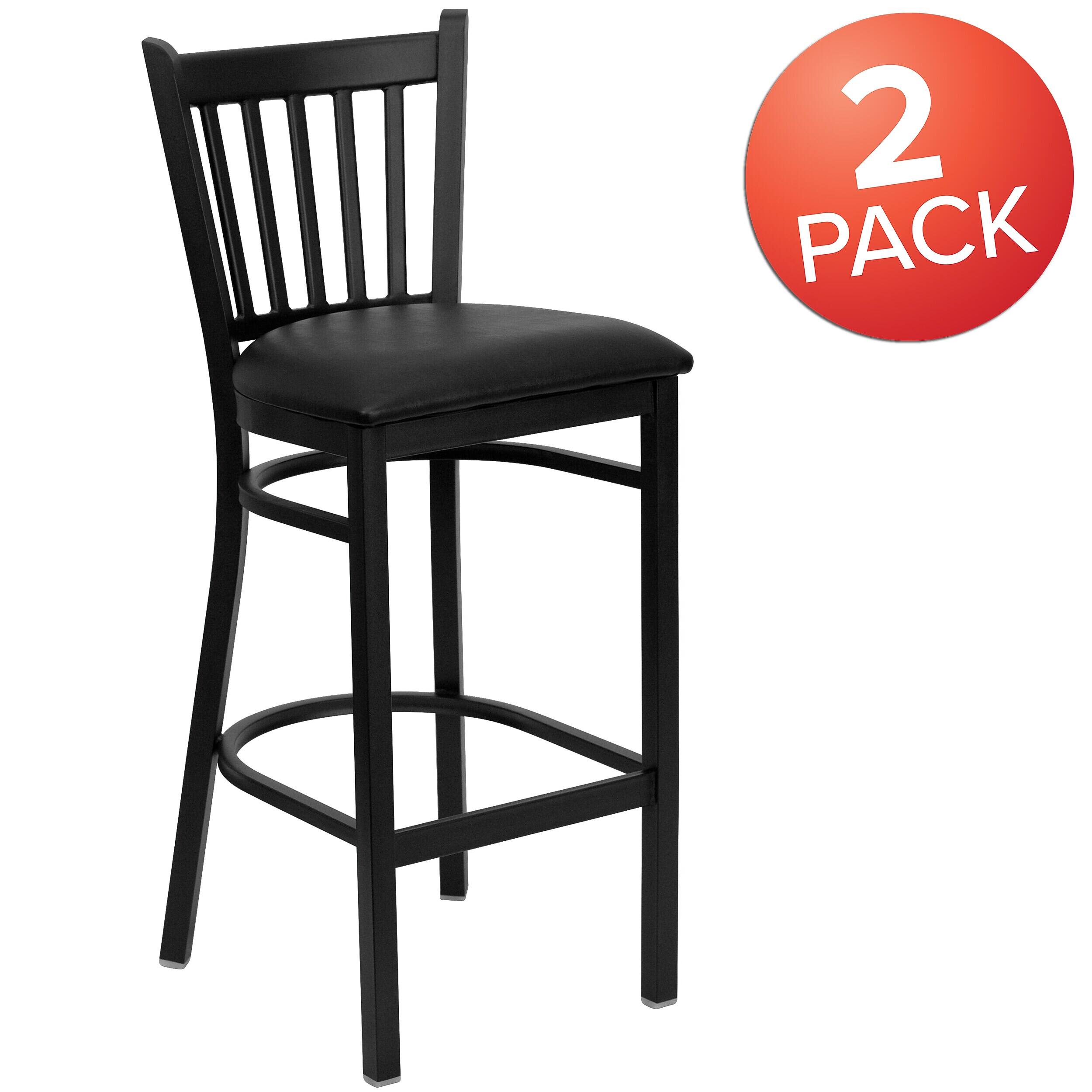 Alt View 2. Flash Furniture - HERCULES Series Traditional Metal Vertical Back Restaurant Barstool, 2-Pieces/Pack (2XUDG6R6BVTBKV) - Black Vinyl Seat/Black Metal Frame.