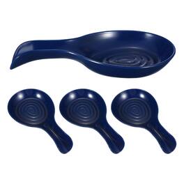 Unique Bargains - 4pcs Spoon Rest, 8.3x4.4" Plastic Spoon Holder Heat Resistant Spatula Ladle Rest Kitchen Utensil Rack - Dark Blue