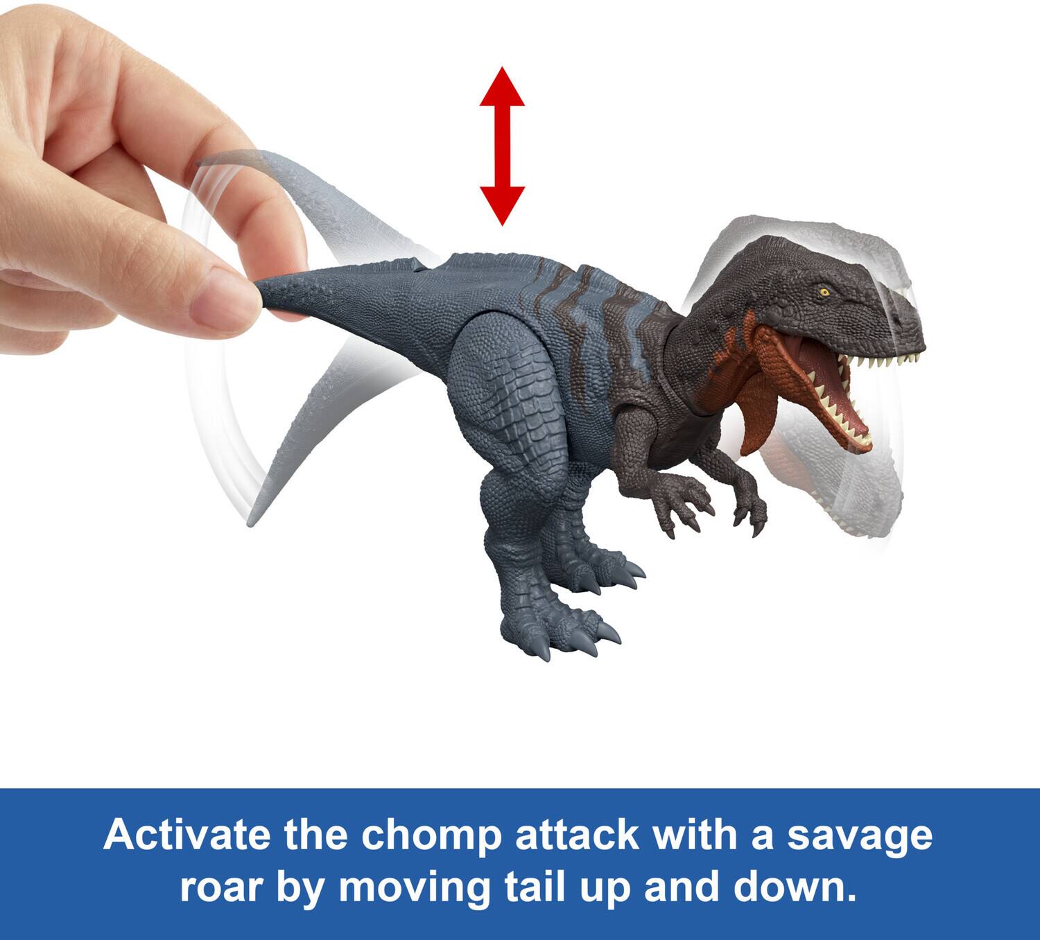Activate the chomp attack with a savage roar by moving tail up and down.