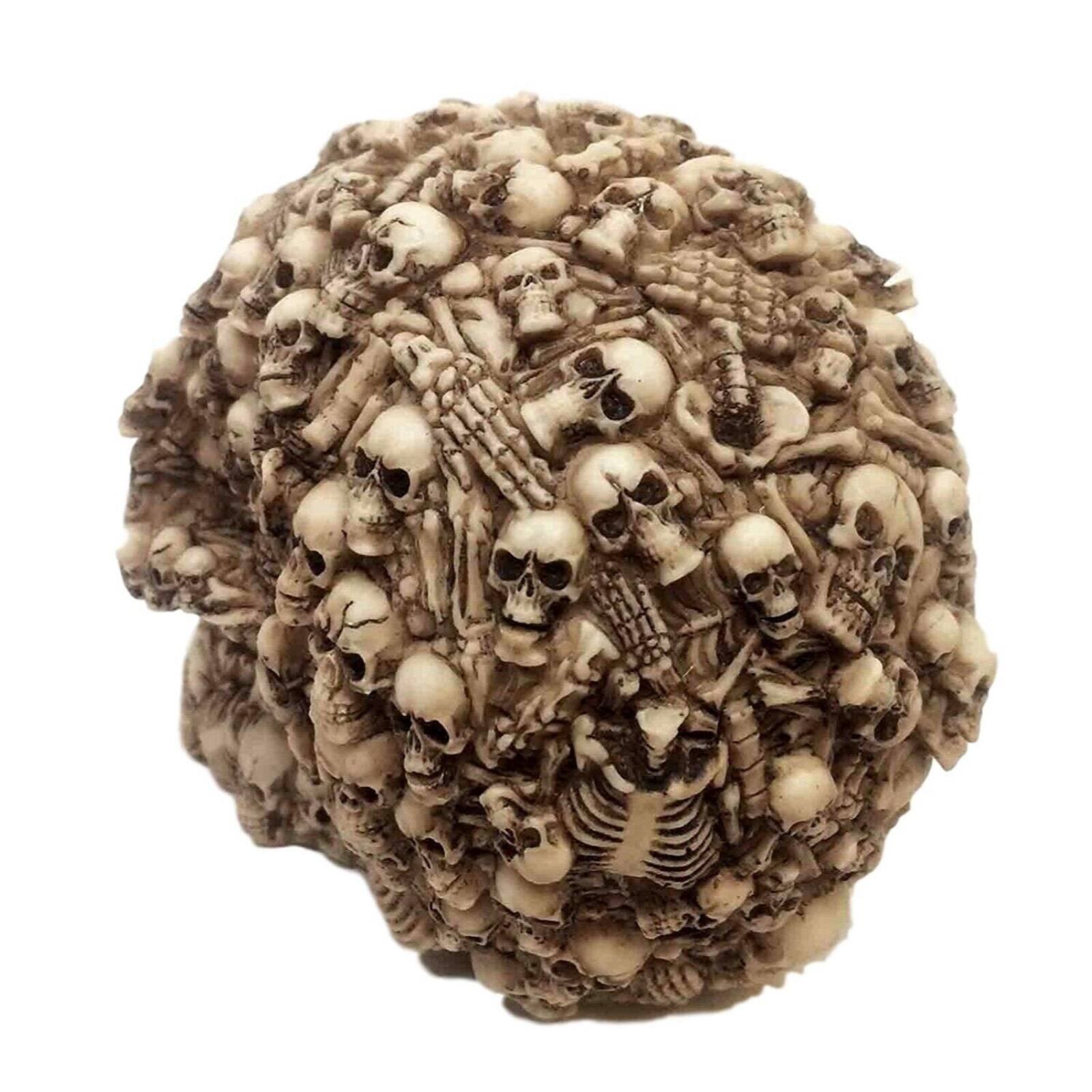 Back. Pacific Trading - Boneyard Skull with Human Skulls Halloween Figurine 5 inch - Beige.
