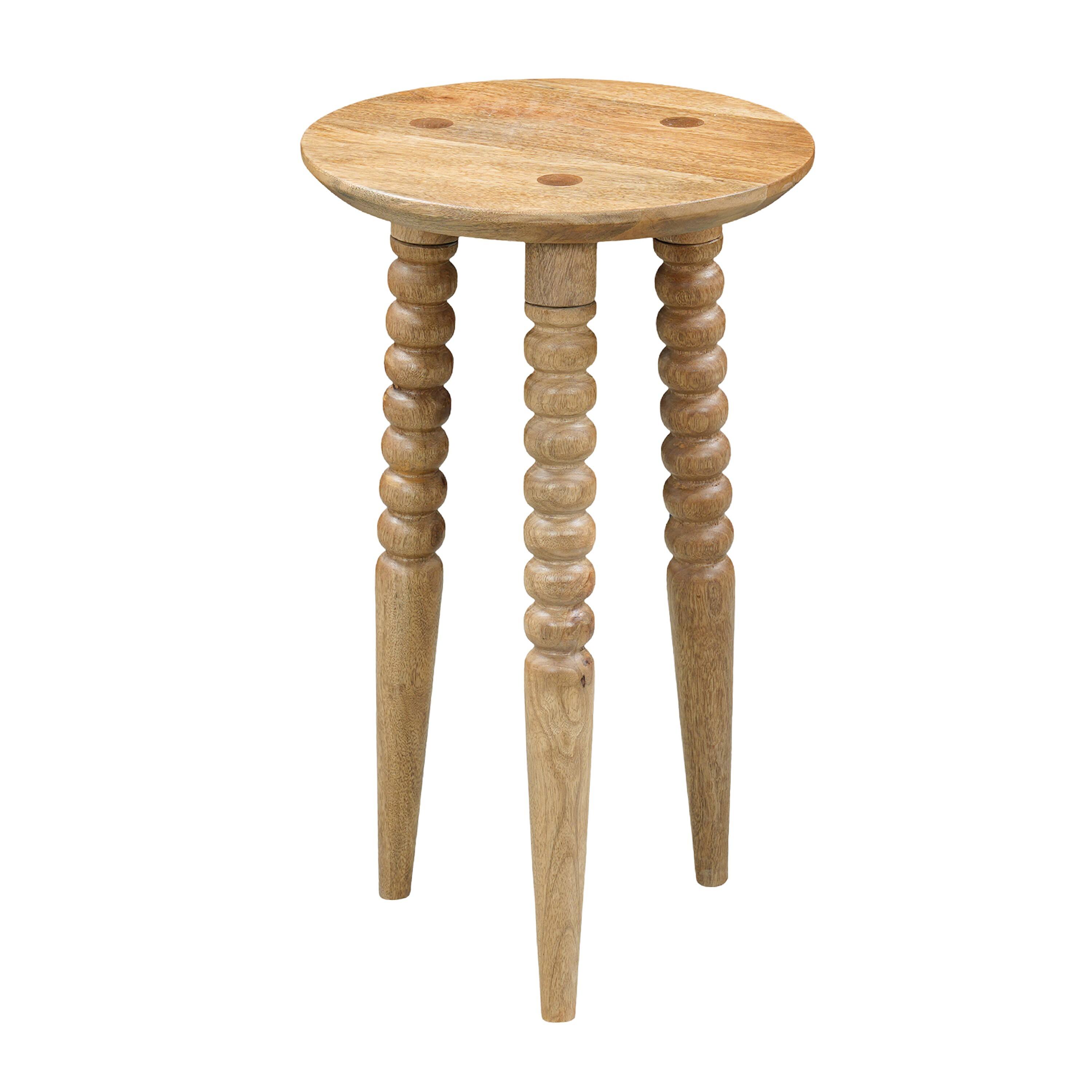 Front. Manhattan Lane - Geya Round Side Table, Tripod Spindle Legs, Natural Brown Mango Wood, 24 Inch High - Natural Brown.