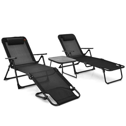 Front. Costway - Costway 3pcs Patio Folding Chaise Lounge Chair PVC Tabletop Set Outdoor Portable Beach - Black.