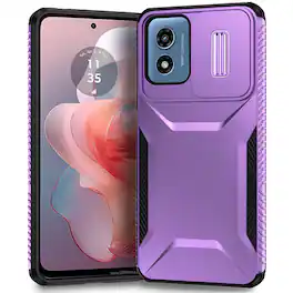 UUCOVER - For Motorola Moto G Play (2024) 4G Dual Layer Case with Slide Camere Lens Cover, Anti-slip Bumper Drop Protection Shell - Purple