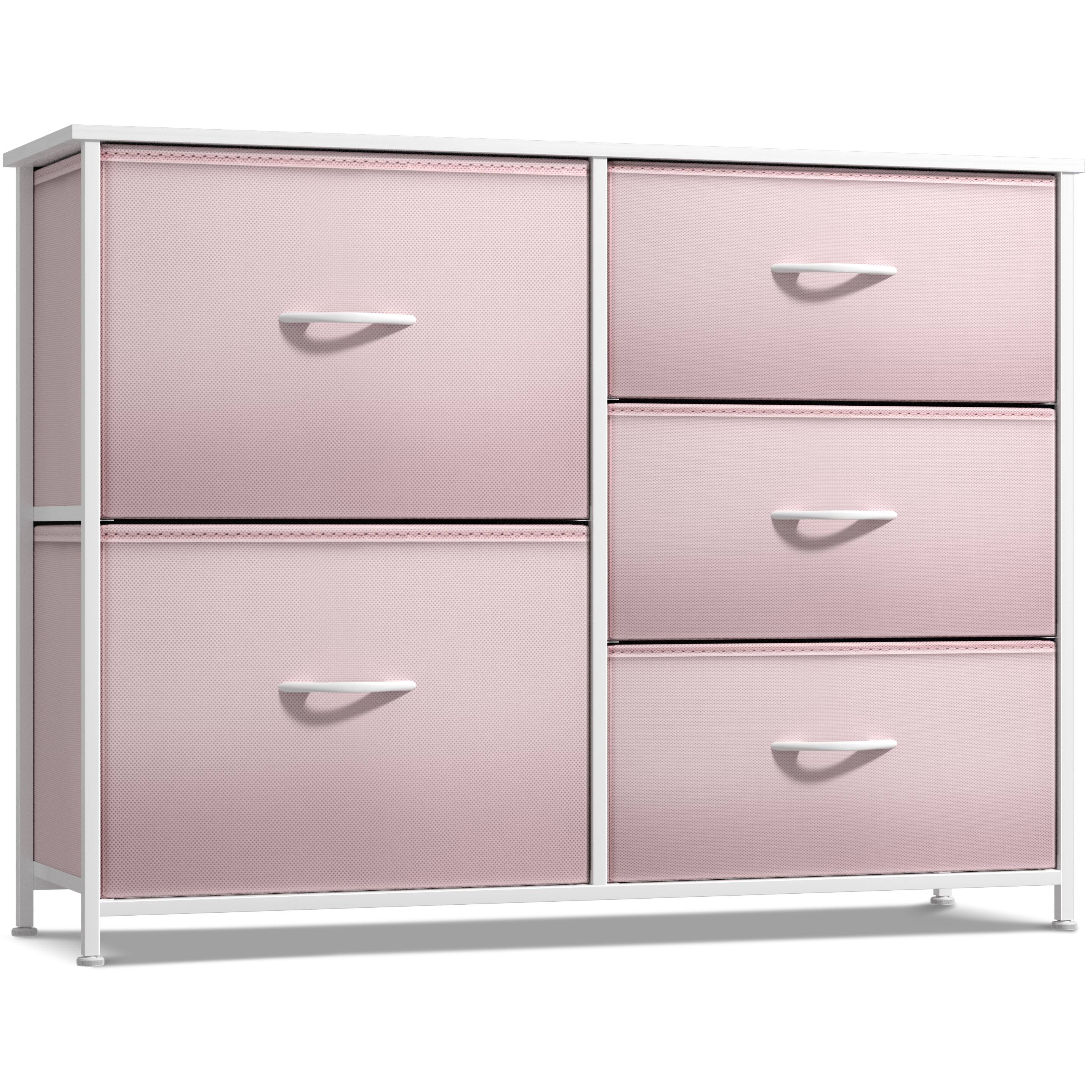 Sorbus - Kids Dresser with 5 Drawers, Storage Chest Organizer Unit with Steel Frame, Wood Top & Handle - Pink